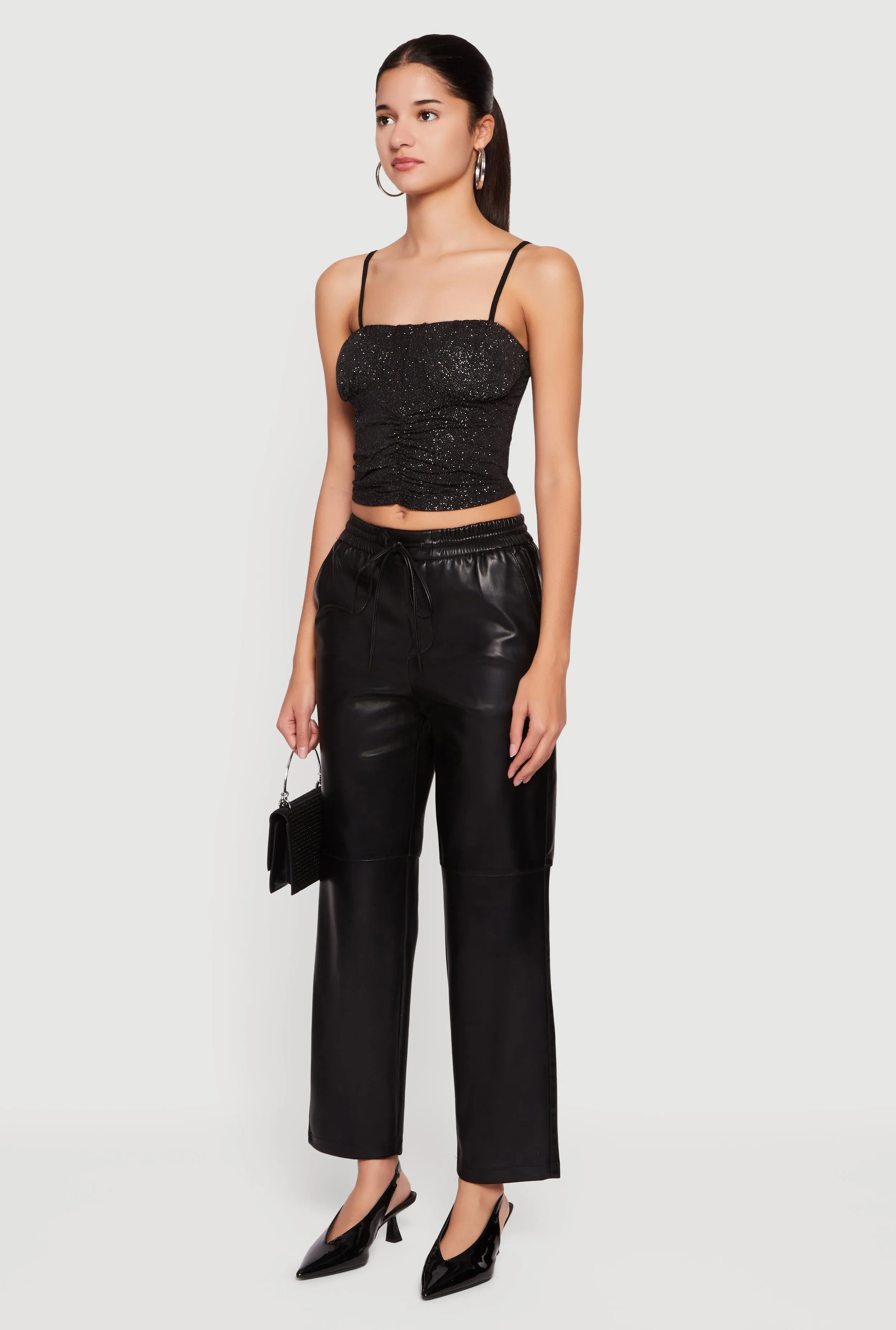 Glitter Ruched Front Cropped Cami Top sold by Rainbow product image thumbnail 5