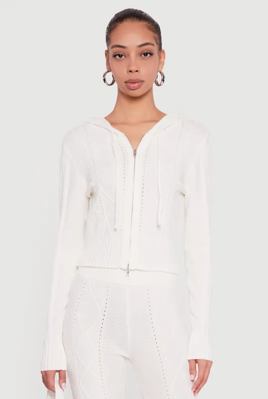 Zip Front Cable Knit Hooded Cardigan sold by Rainbow