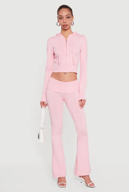 Mid Rise Ribbed Knit Flare Leg Pants sold by Rainbow