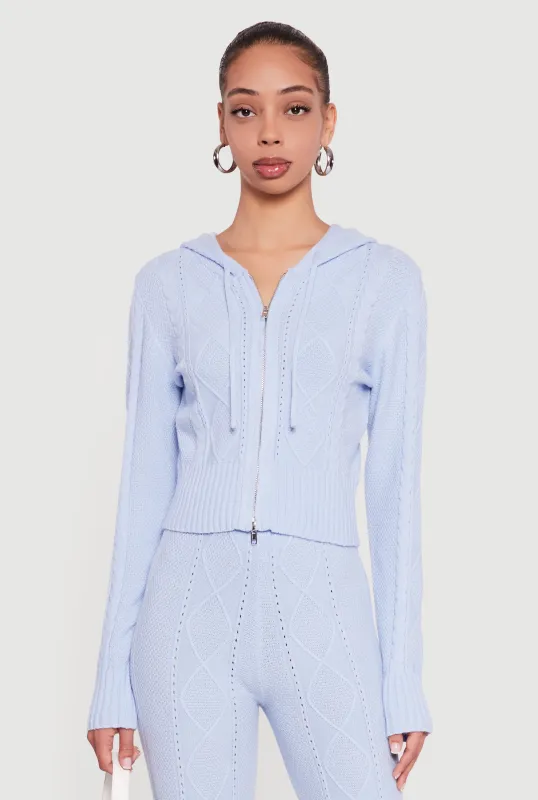 Zip Front Cable Knit Hooded Cardigan sold by Rainbow