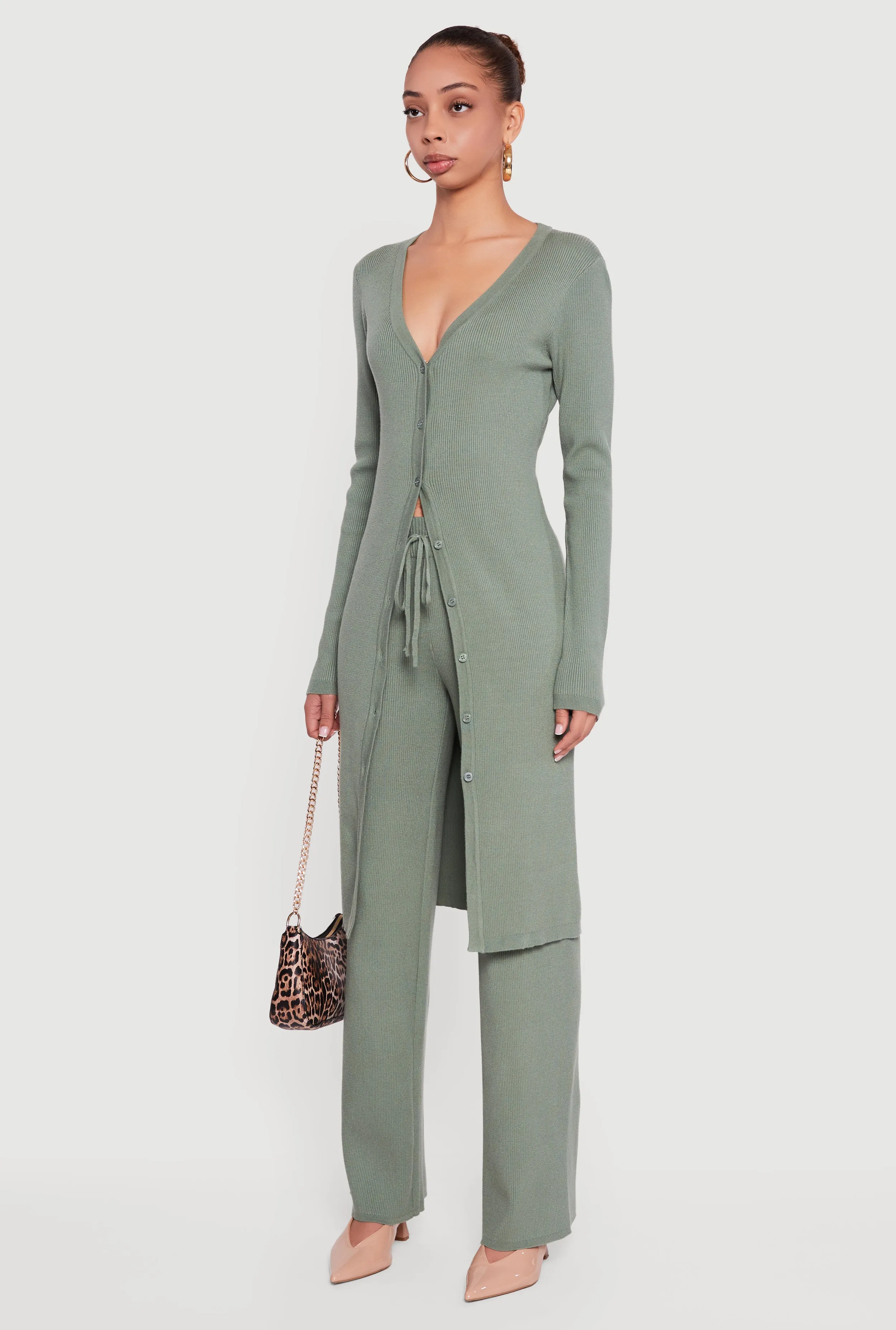 Long Sleeve Ribbed Knit Duster sold by Rainbow product image thumbnail 3