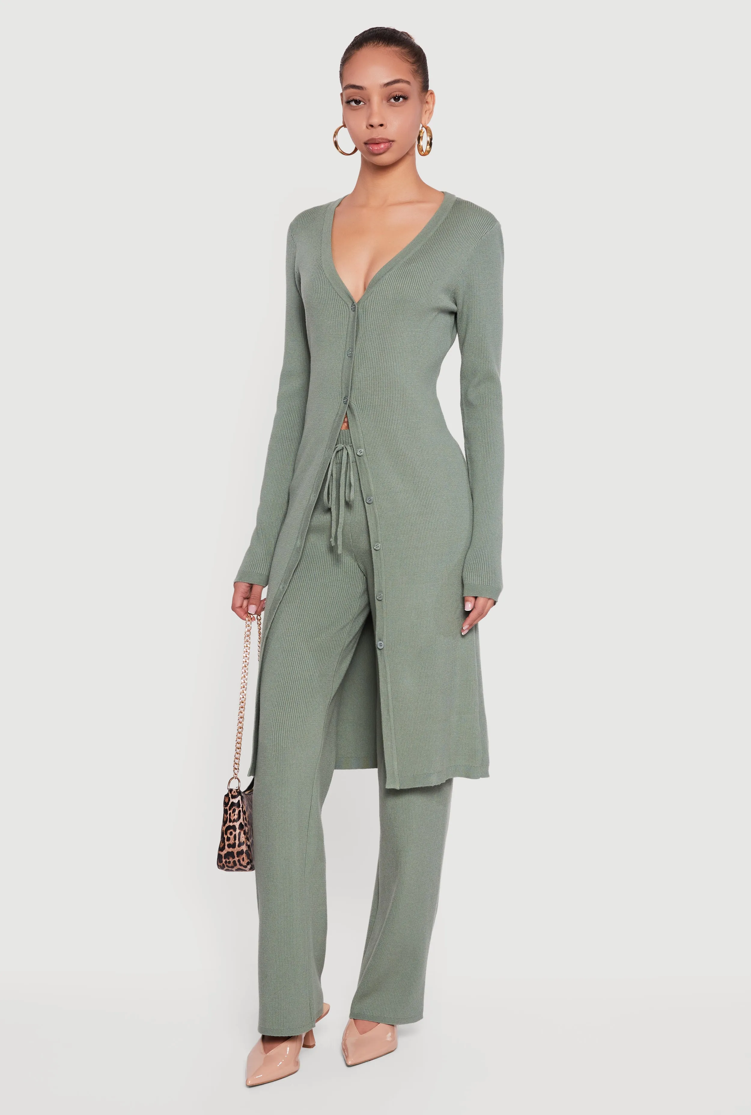 Long Sleeve Ribbed Knit Duster sold by Rainbow product image thumbnail 2