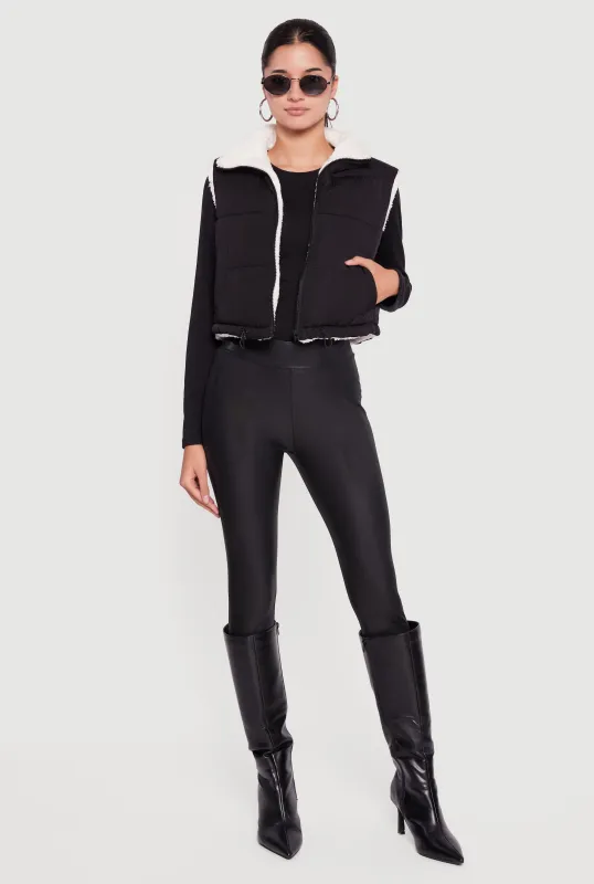 Sherpa Lined Drawstring Hem Zip Front Puffer Vest sold by Rainbow