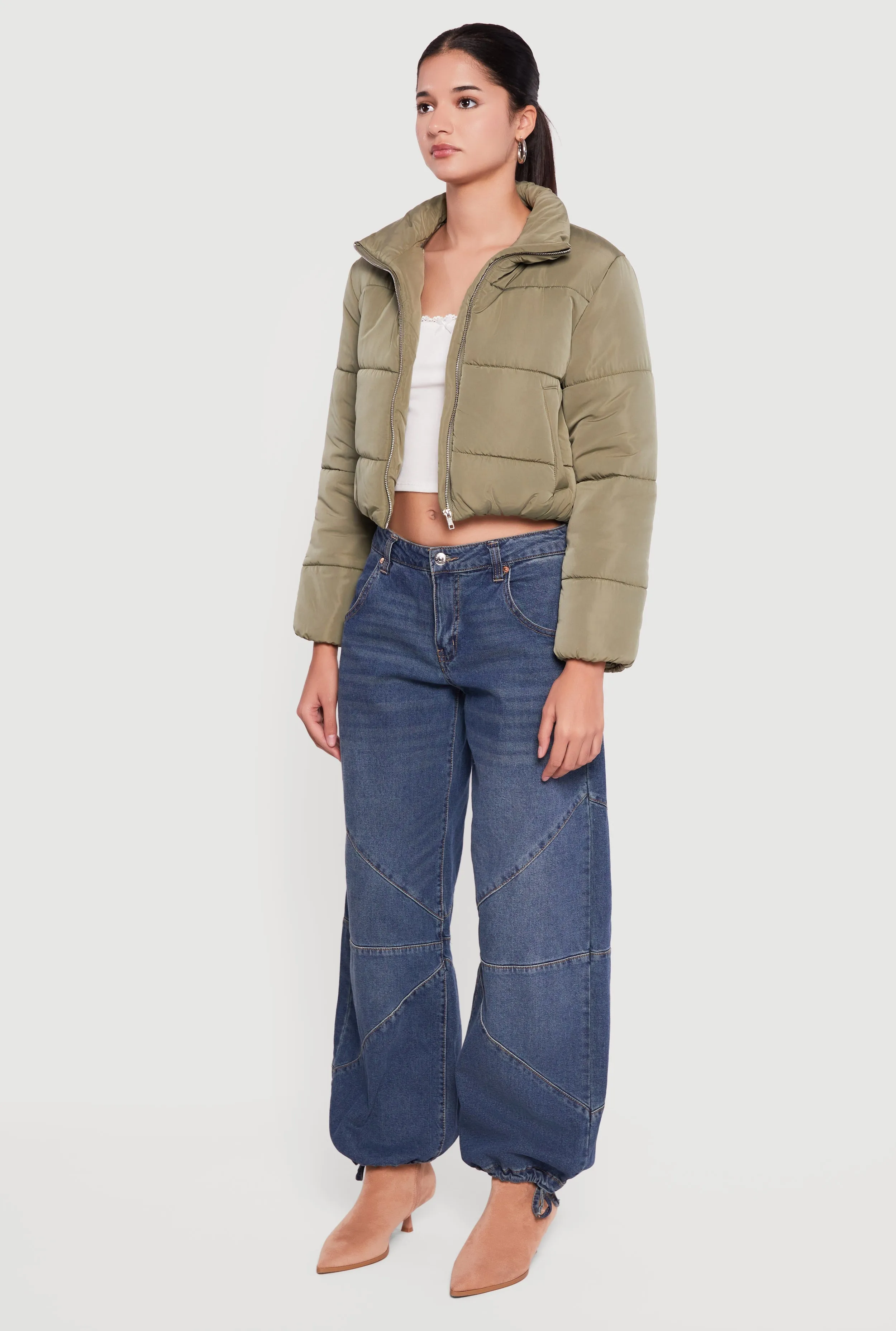 Solid Cropped Zip Front Puffer Jacket sold by Rainbow product image thumbnail 5