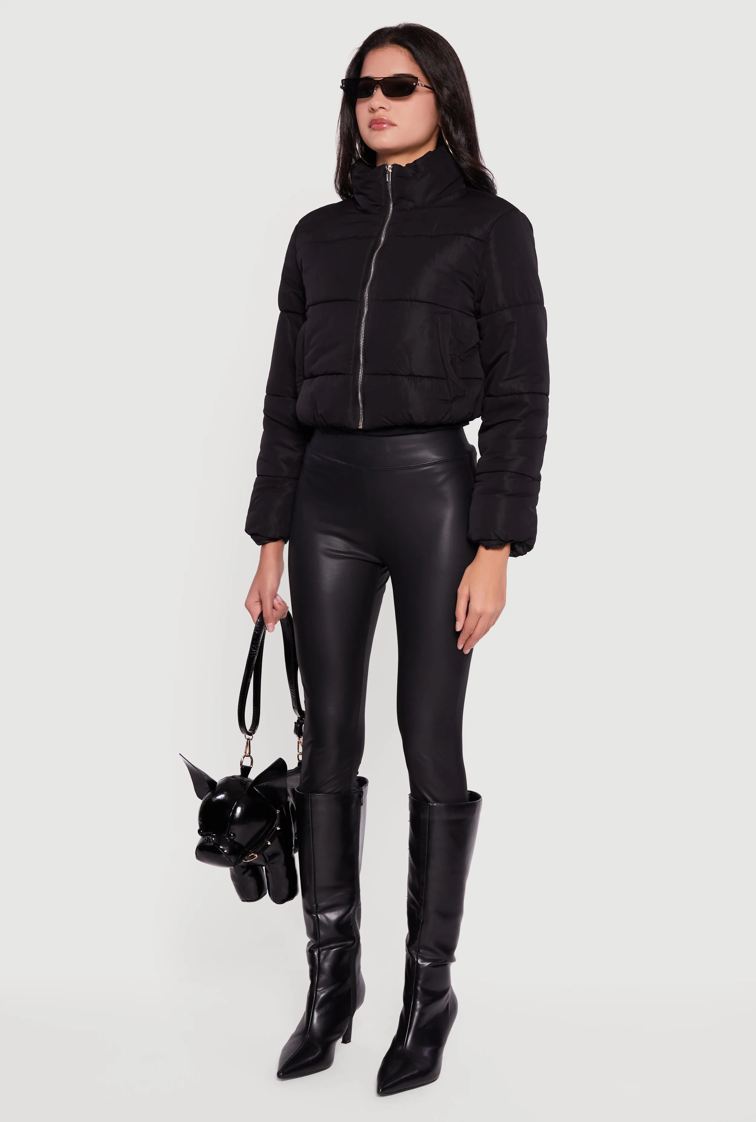 Solid Cropped Zip Front Puffer Jacket sold by Rainbow product image thumbnail 5