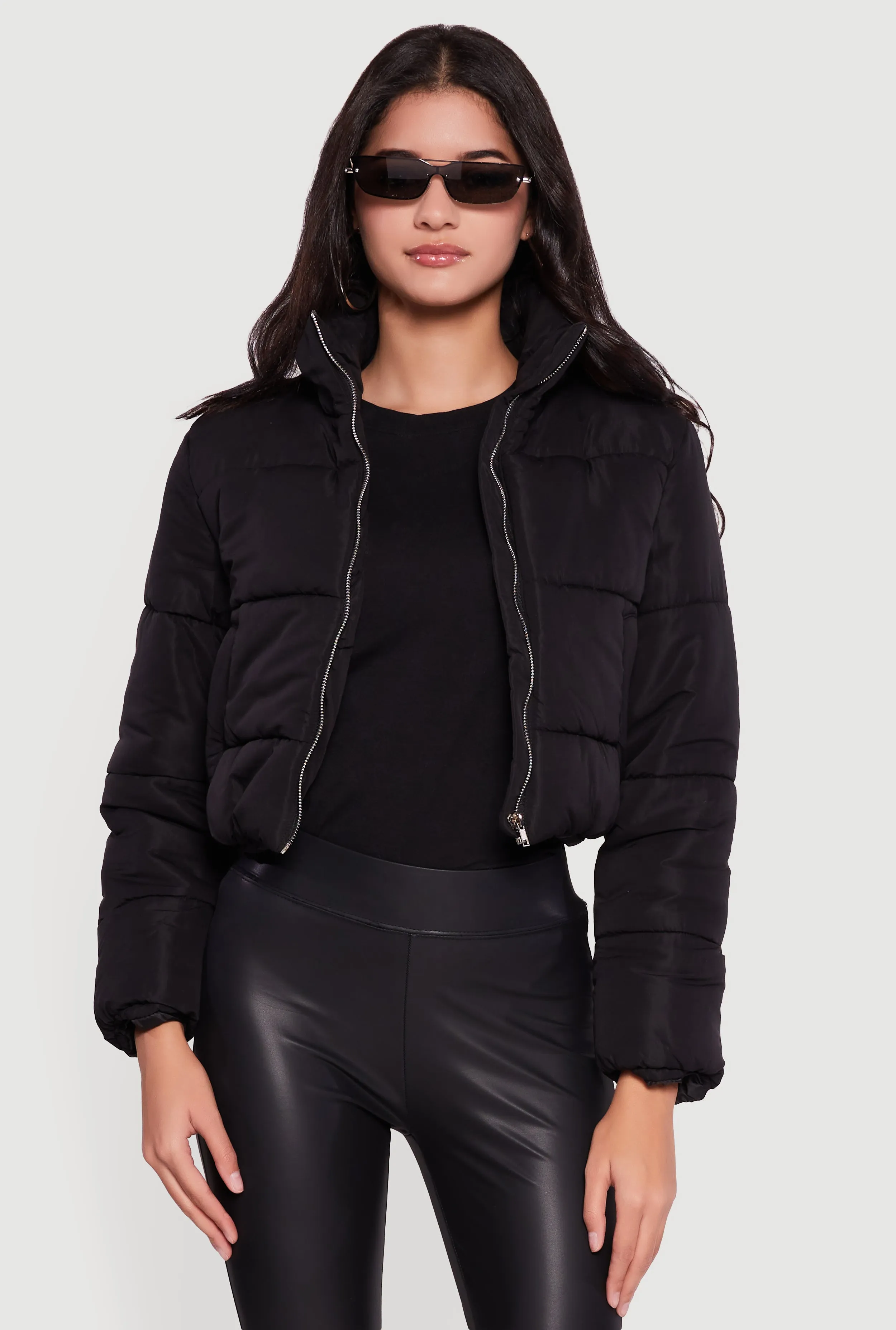 Solid Cropped Zip Front Puffer Jacket sold by Rainbow product image thumbnail 2