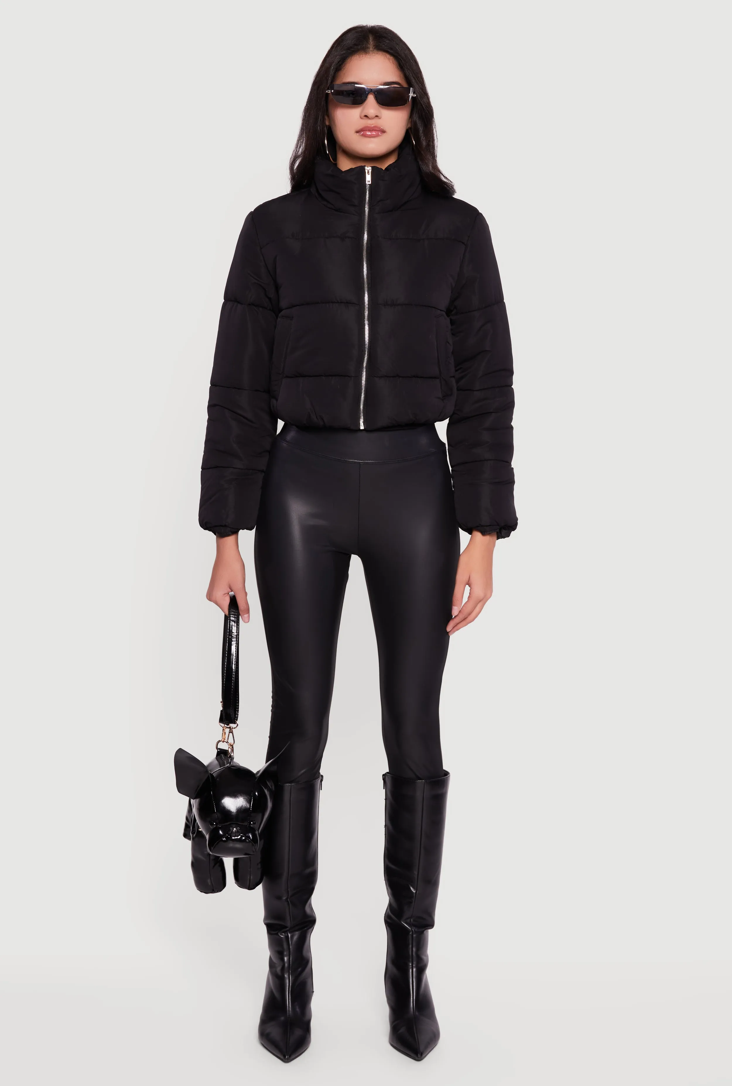 Solid Cropped Zip Front Puffer Jacket sold by Rainbow product image thumbnail 3