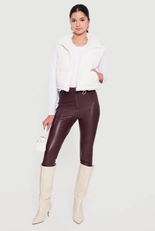 Sherpa Lined Drawstring Hem Zip Front Puffer Vest sold by Rainbow