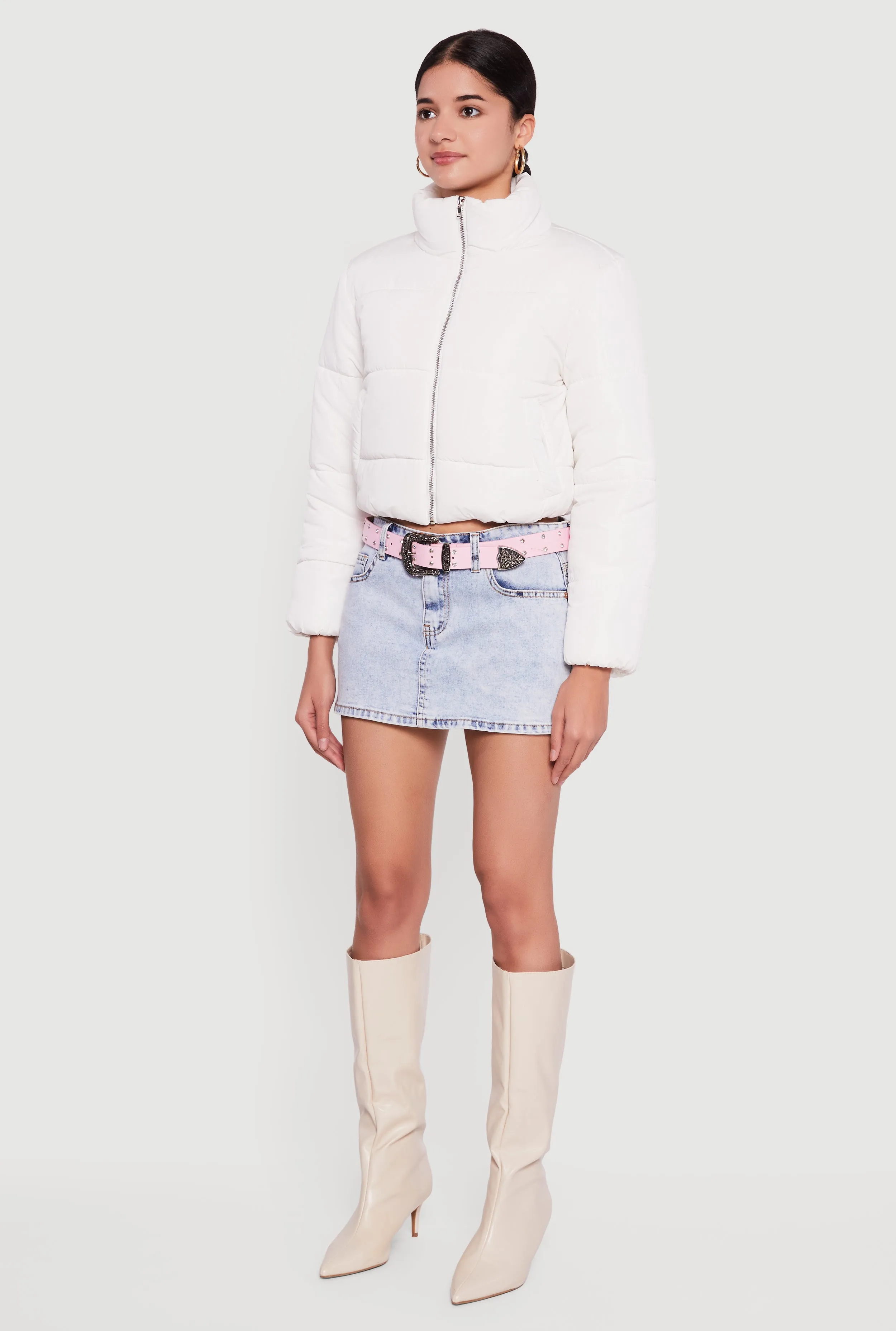 Solid Cropped Zip Front Puffer Jacket sold by Rainbow product image thumbnail 5