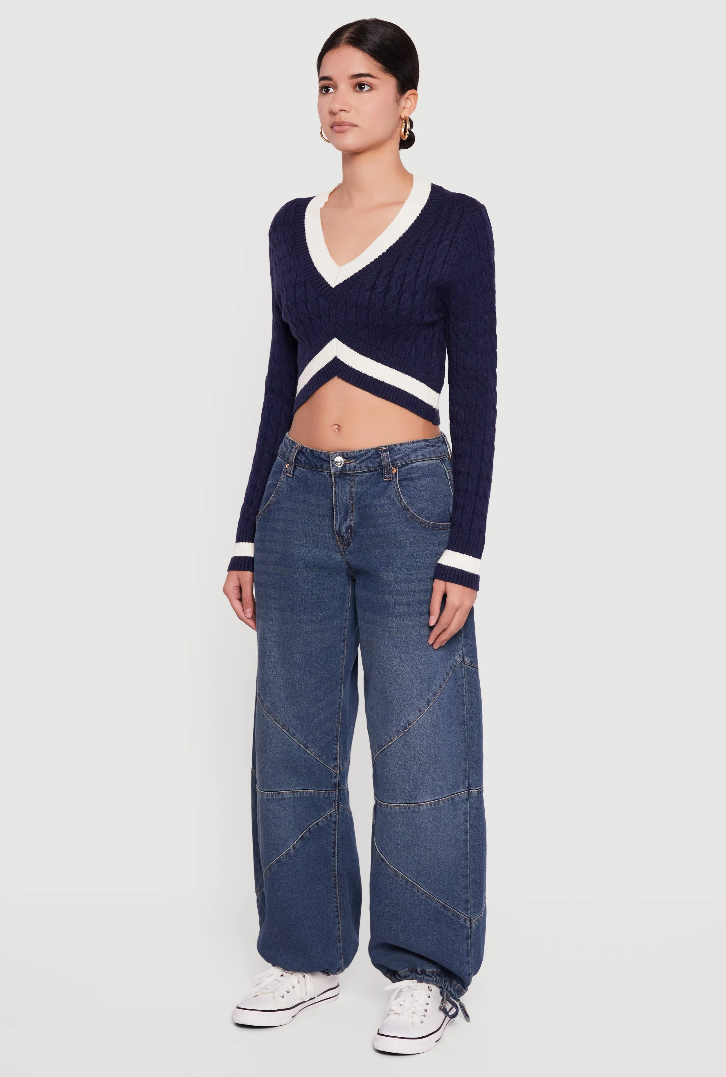 Contrast Trim Cable Knit Cropped Sweater sold by Rainbow product image thumbnail 5