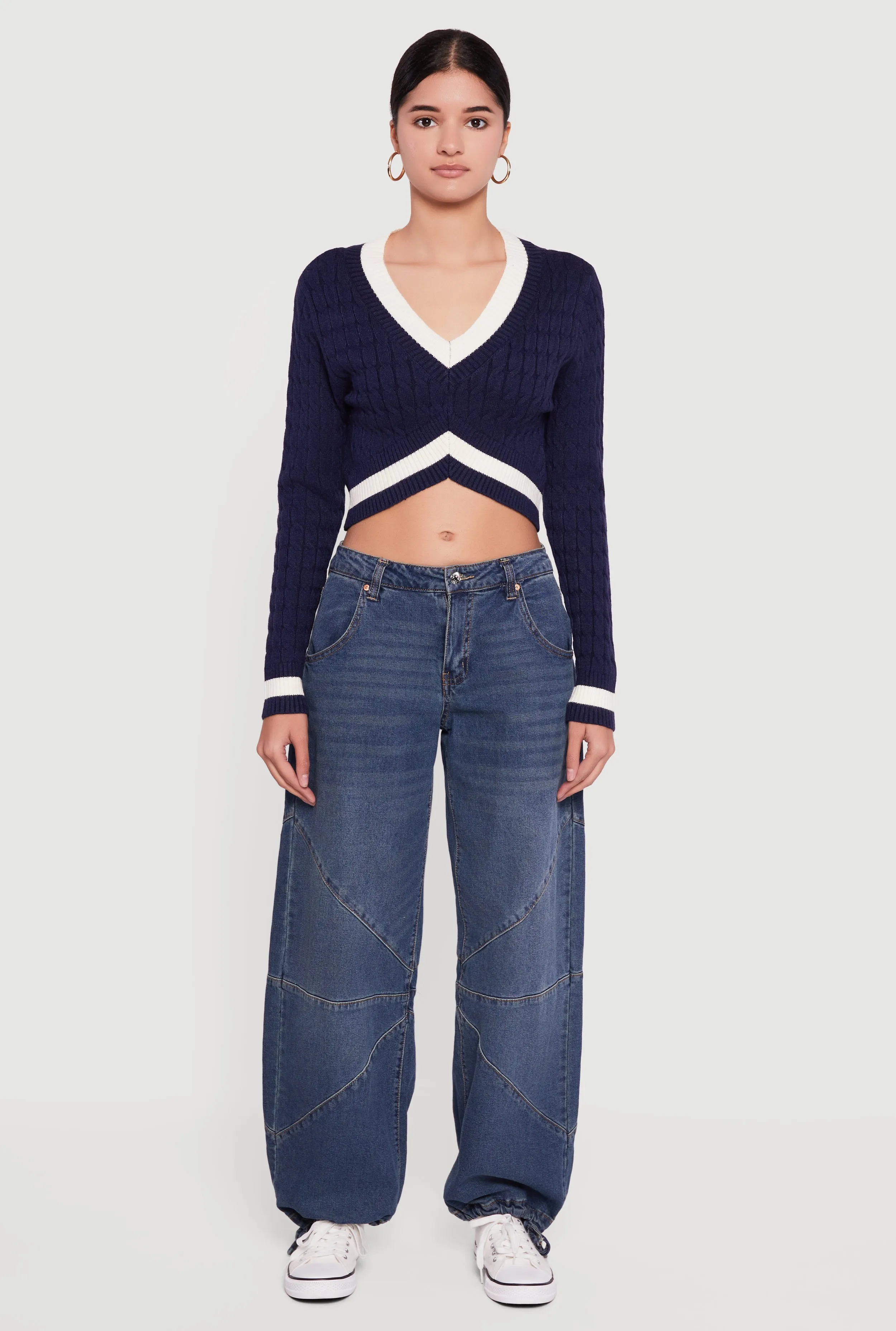 Contrast Trim Cable Knit Cropped Sweater sold by Rainbow product image thumbnail 3