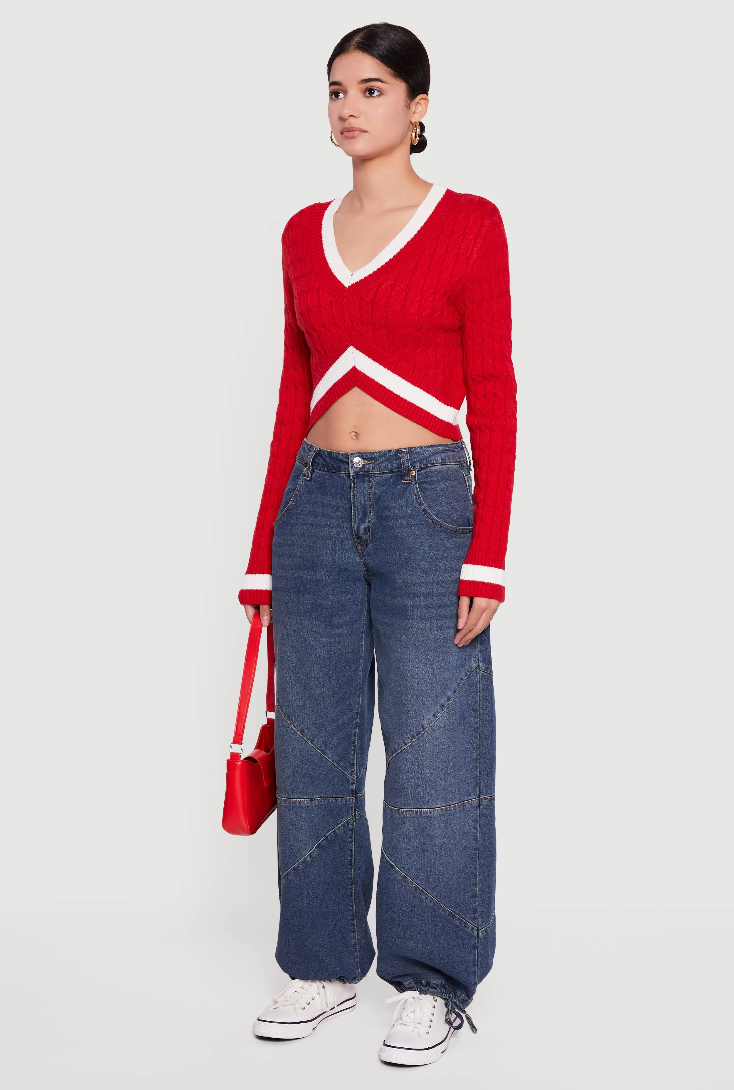 Contrast Trim Cable Knit Cropped Sweater sold by Rainbow product image thumbnail 5