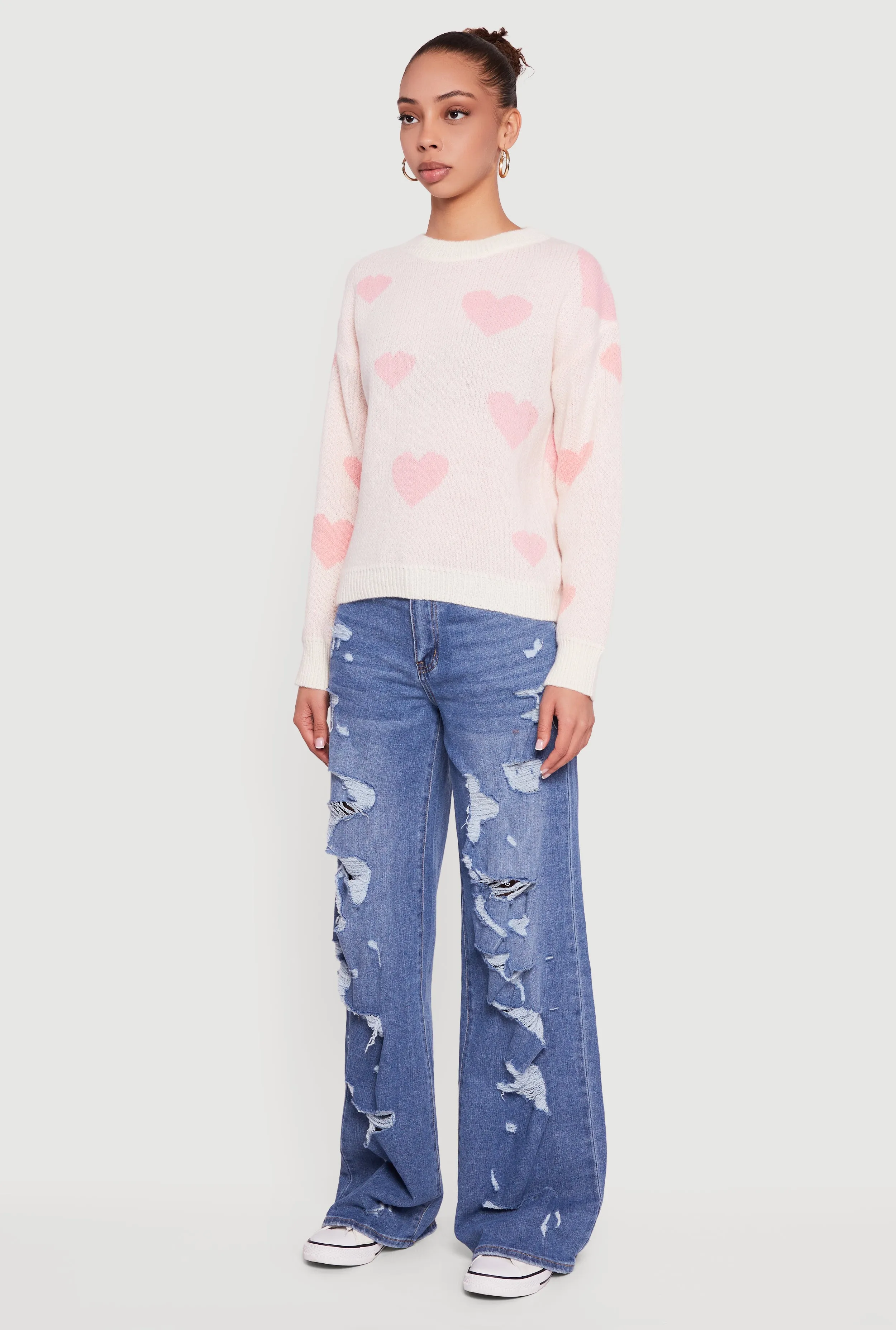 Heart Print Long Sleeve High Neck Sweater sold by Rainbow product image thumbnail 5