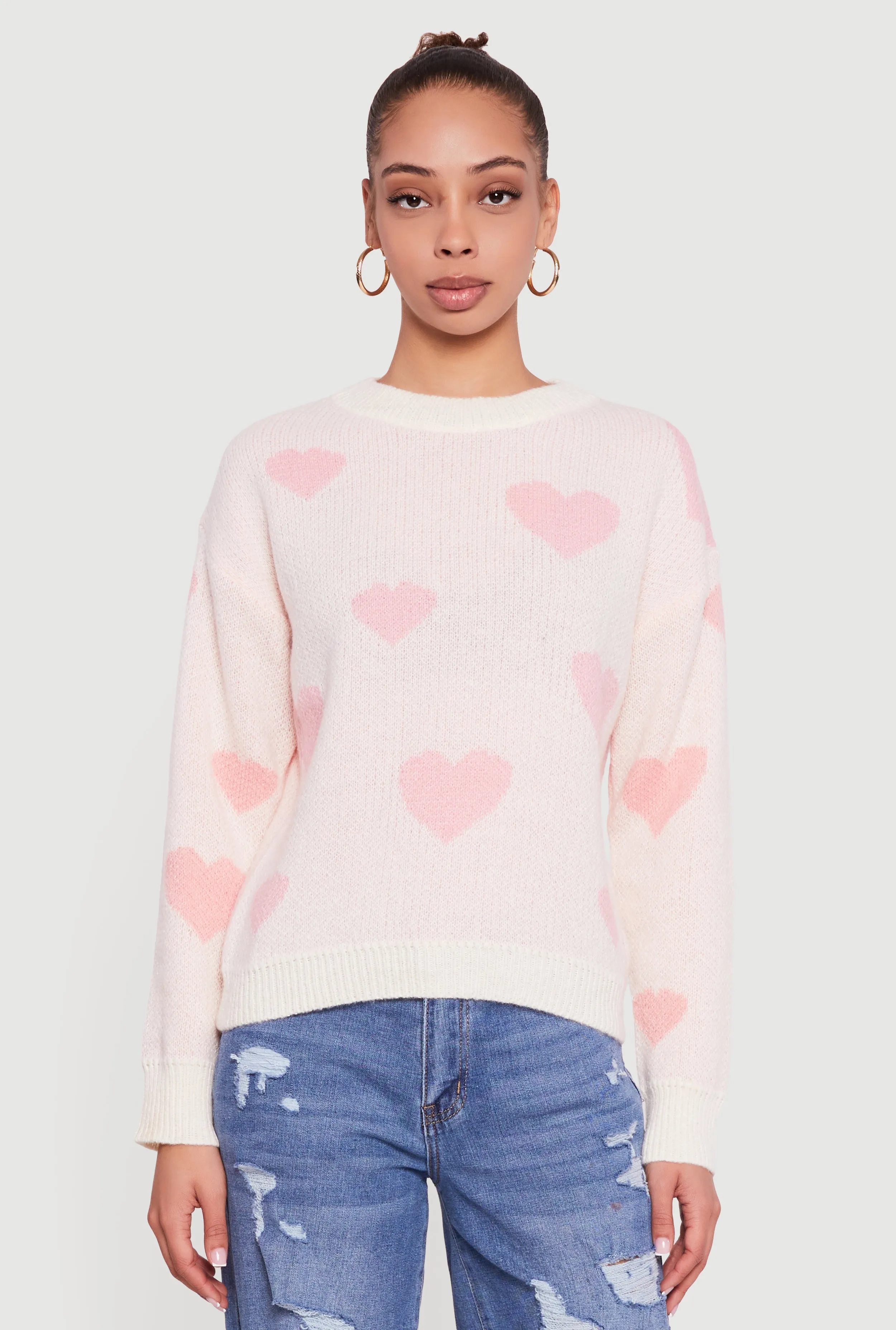 Heart Print Long Sleeve High Neck Sweater sold by Rainbow product image thumbnail 2