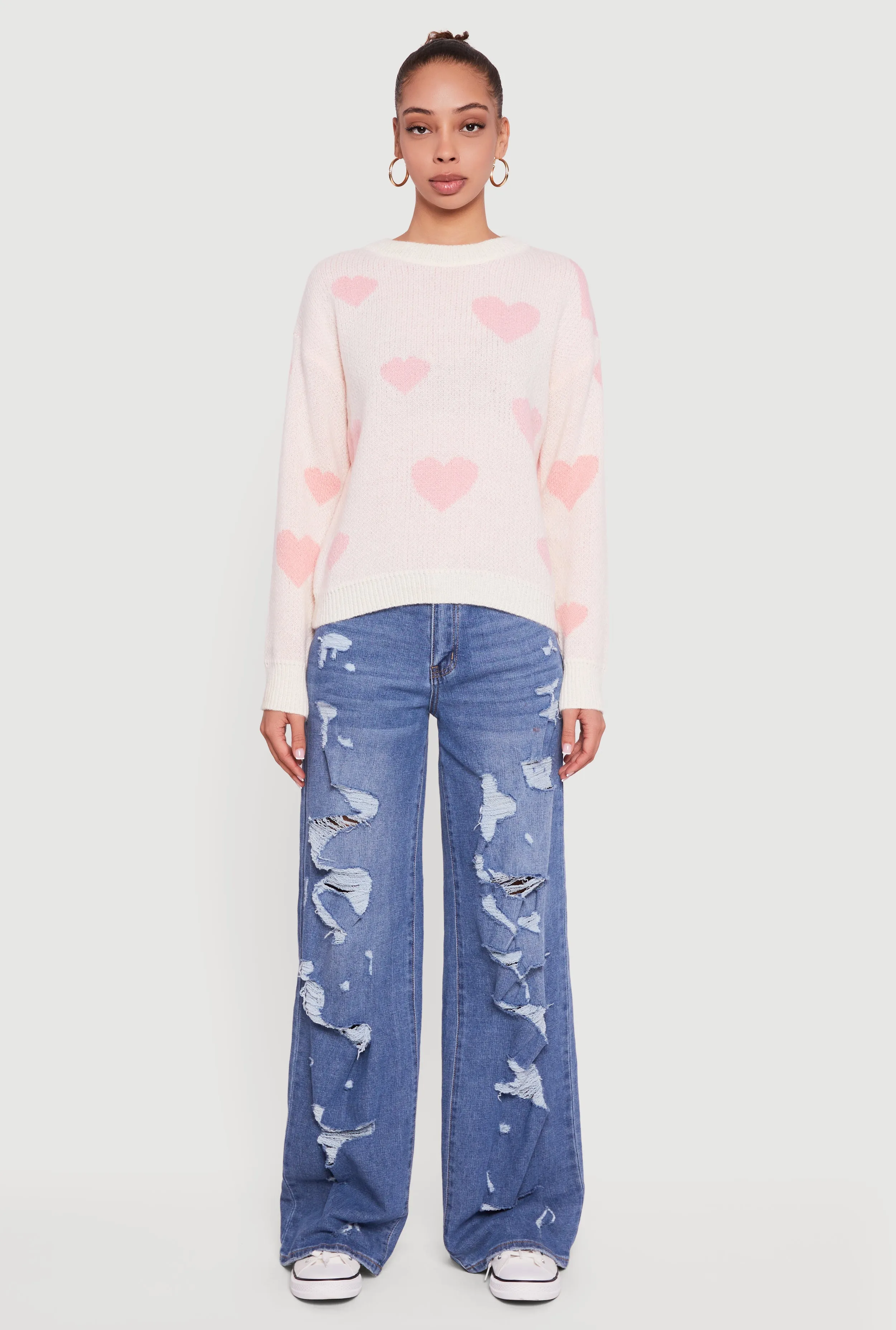 Heart Print Long Sleeve High Neck Sweater sold by Rainbow product image thumbnail 3