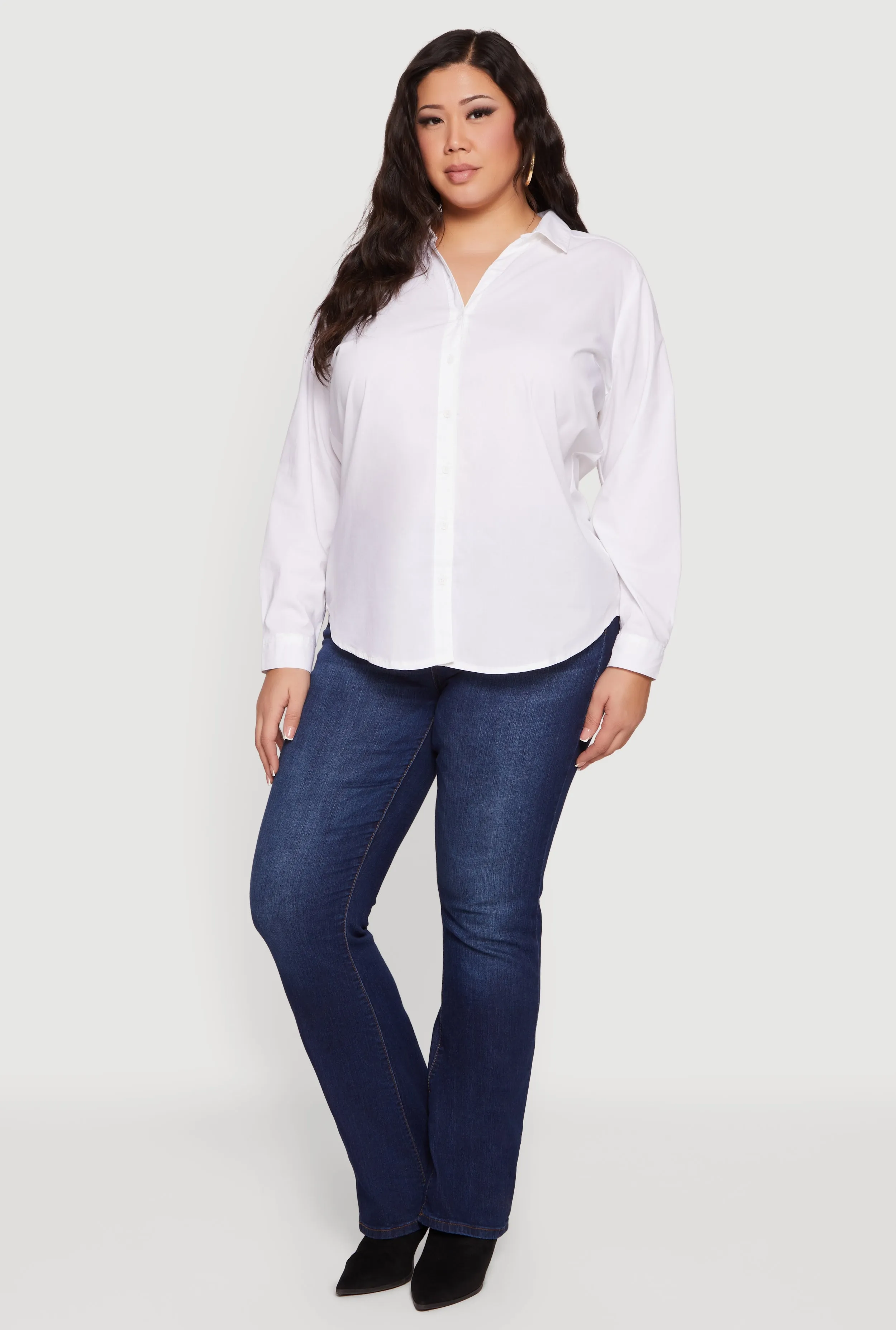 Plus Size Button Front Long Sleeve Shirt sold by Rainbow