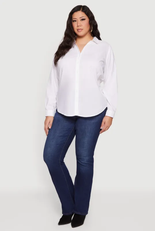 Plus Size Button Front Long Sleeve Shirt sold by Rainbow