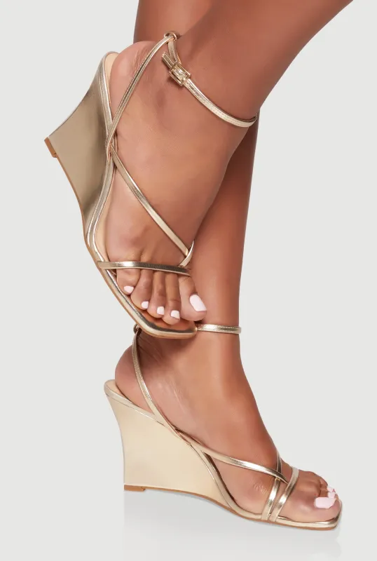 Asymmetrical Strappy Wedge Sandals made by Rainbow