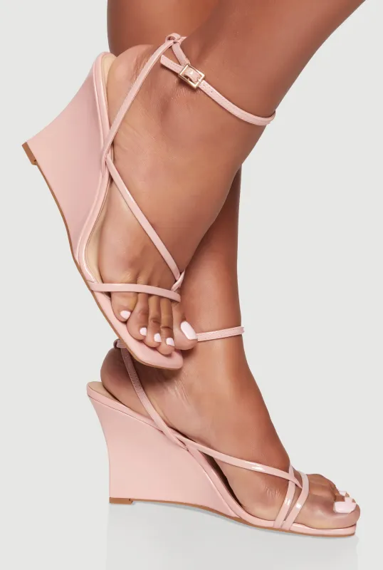 Asymmetrical Strappy Wedge Sandals made by Rainbow
