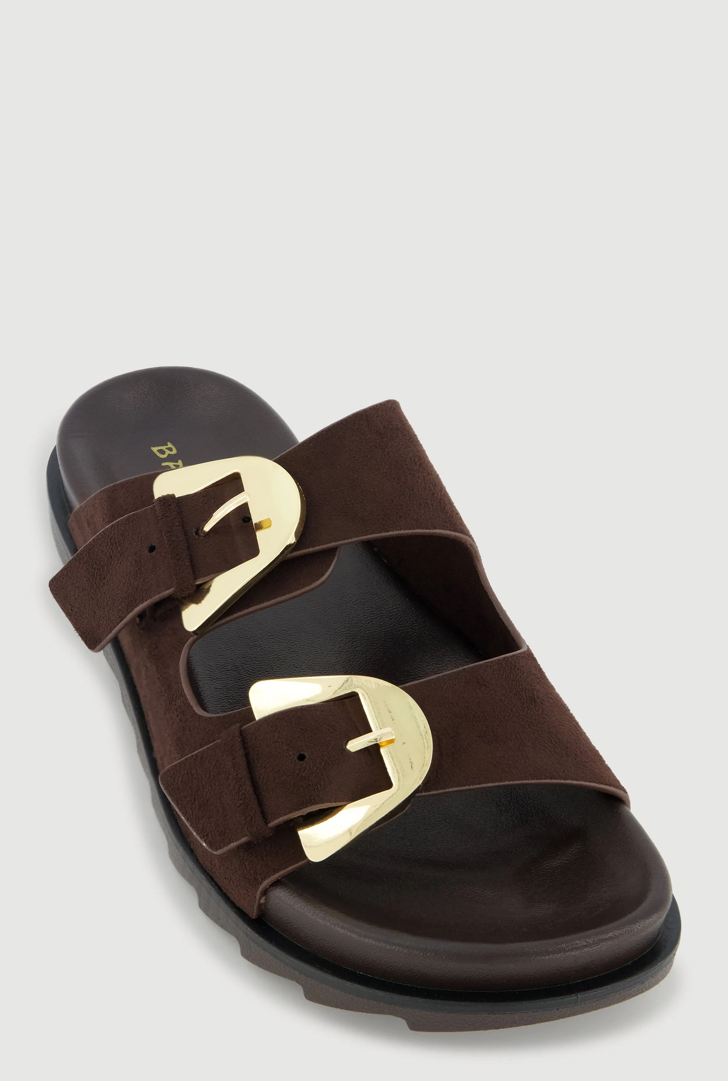Faux Suede Double Metallic Buckle Slide Sandals sold by Rainbow