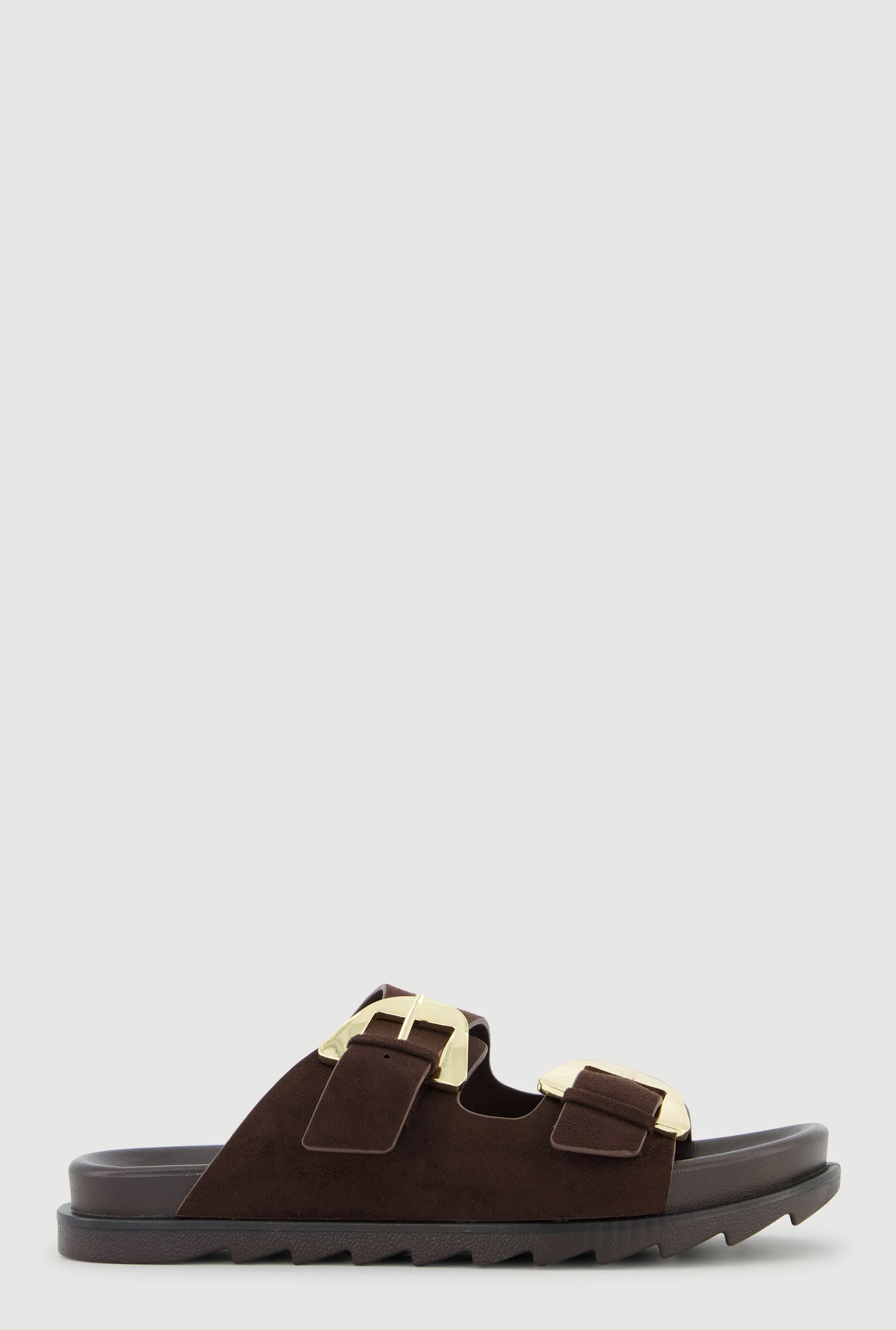 Faux Suede Double Metallic Buckle Slide Sandals sold by Rainbow product image thumbnail 2