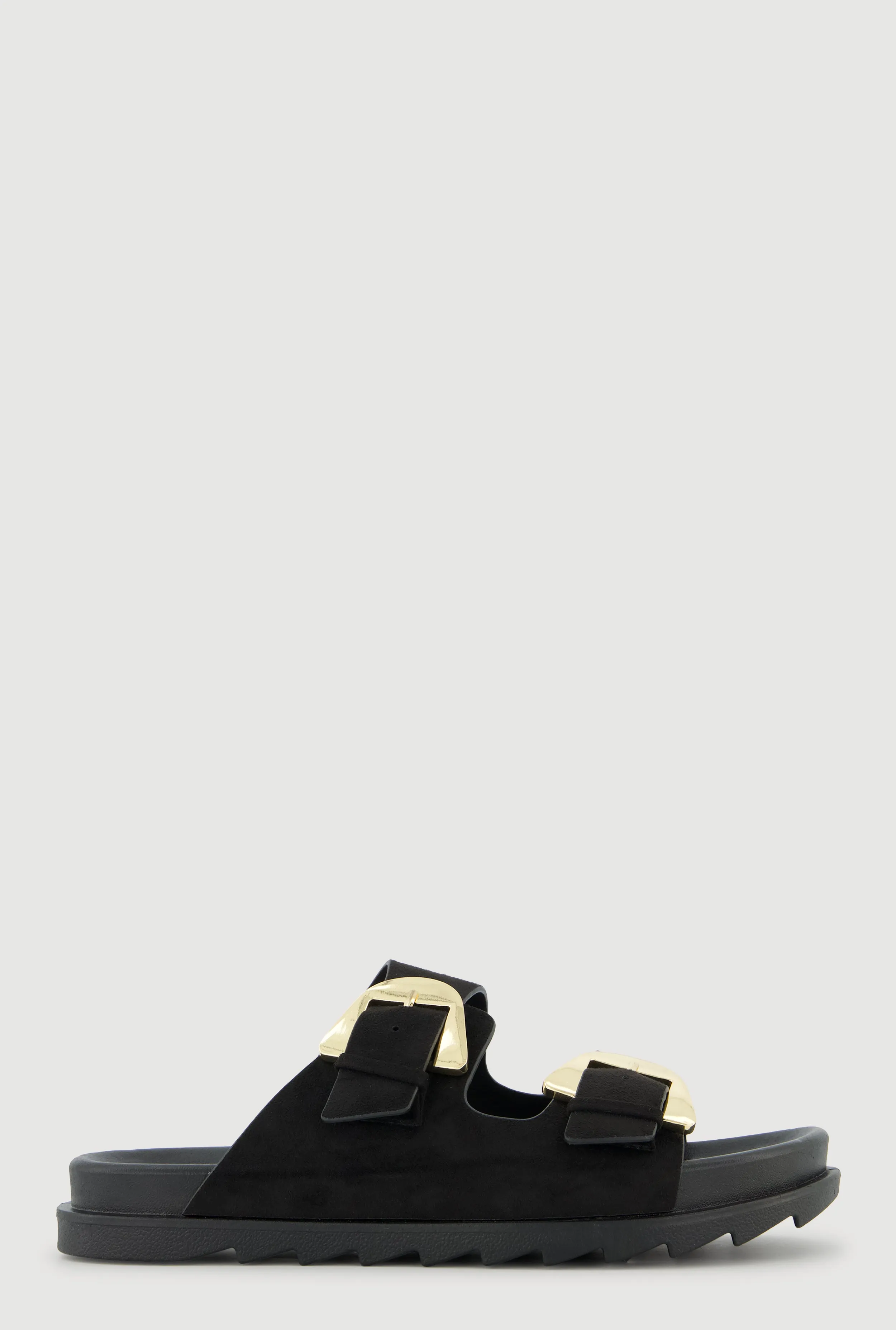 Faux Suede Double Metallic Buckle Slide Sandals sold by Rainbow product image thumbnail 2