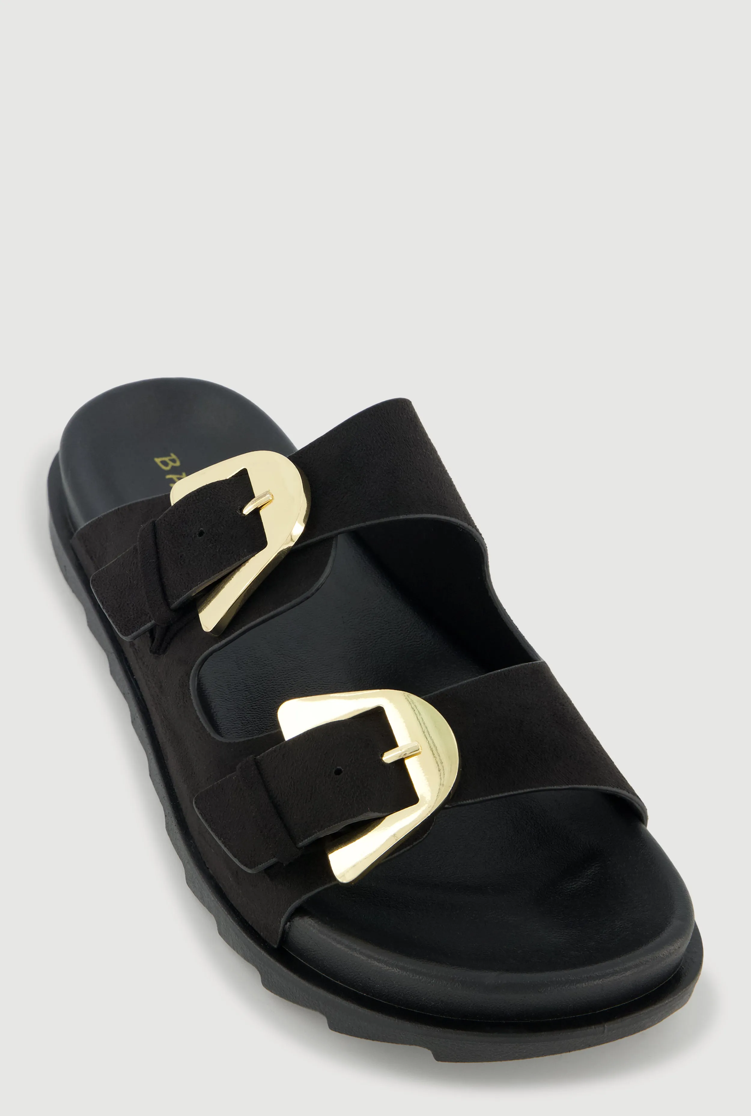 Faux Suede Double Metallic Buckle Slide Sandals sold by Rainbow