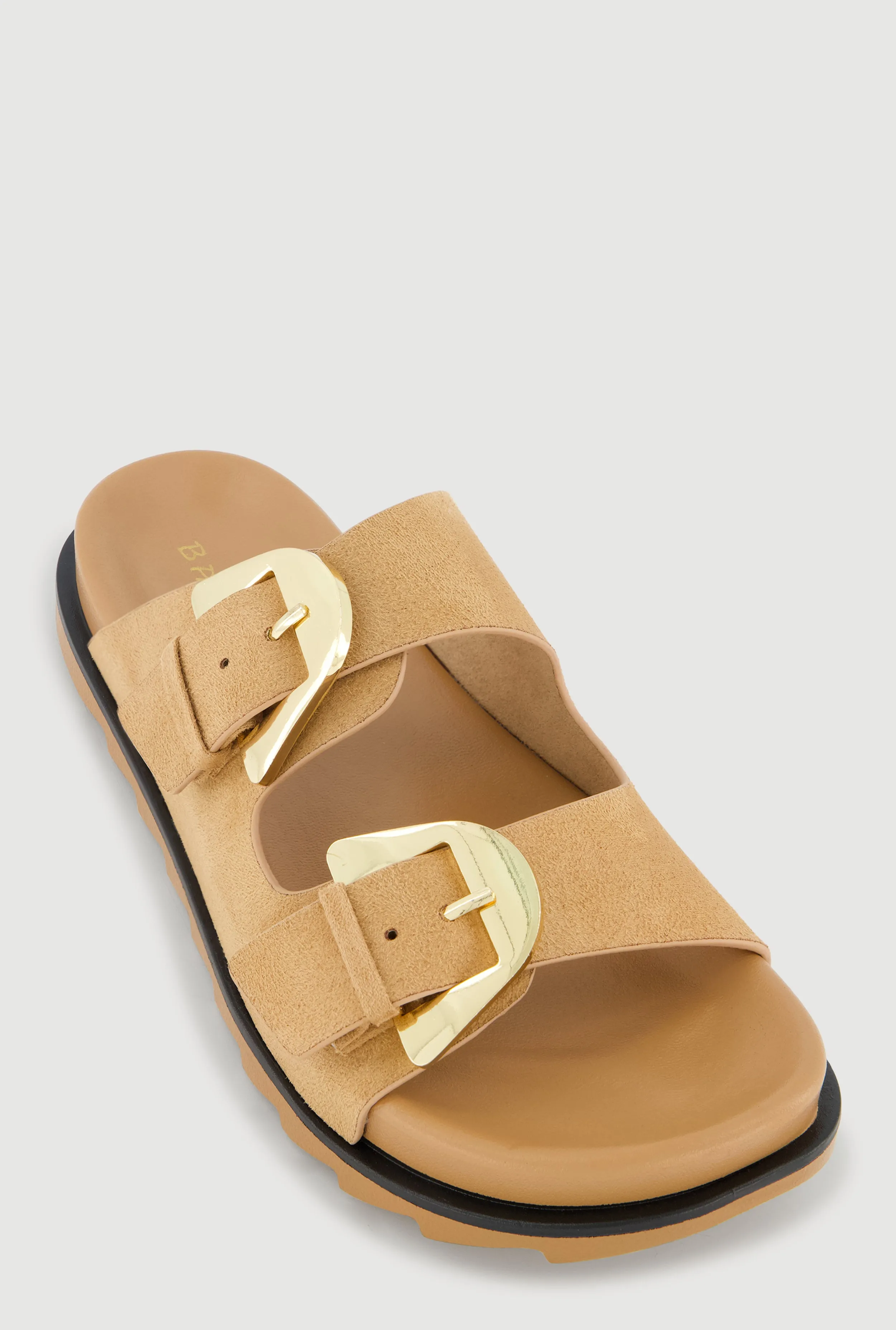 Faux Suede Double Metallic Buckle Slide Sandals sold by Rainbow