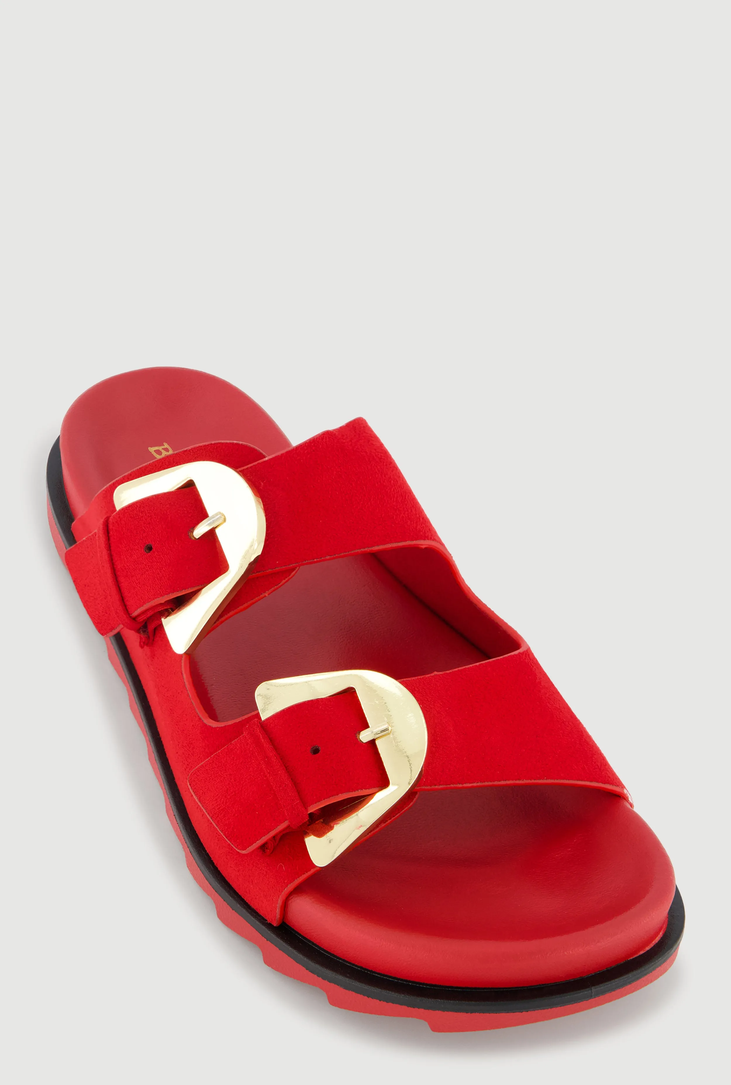 Faux Suede Double Metallic Buckle Slide Sandals sold by Rainbow