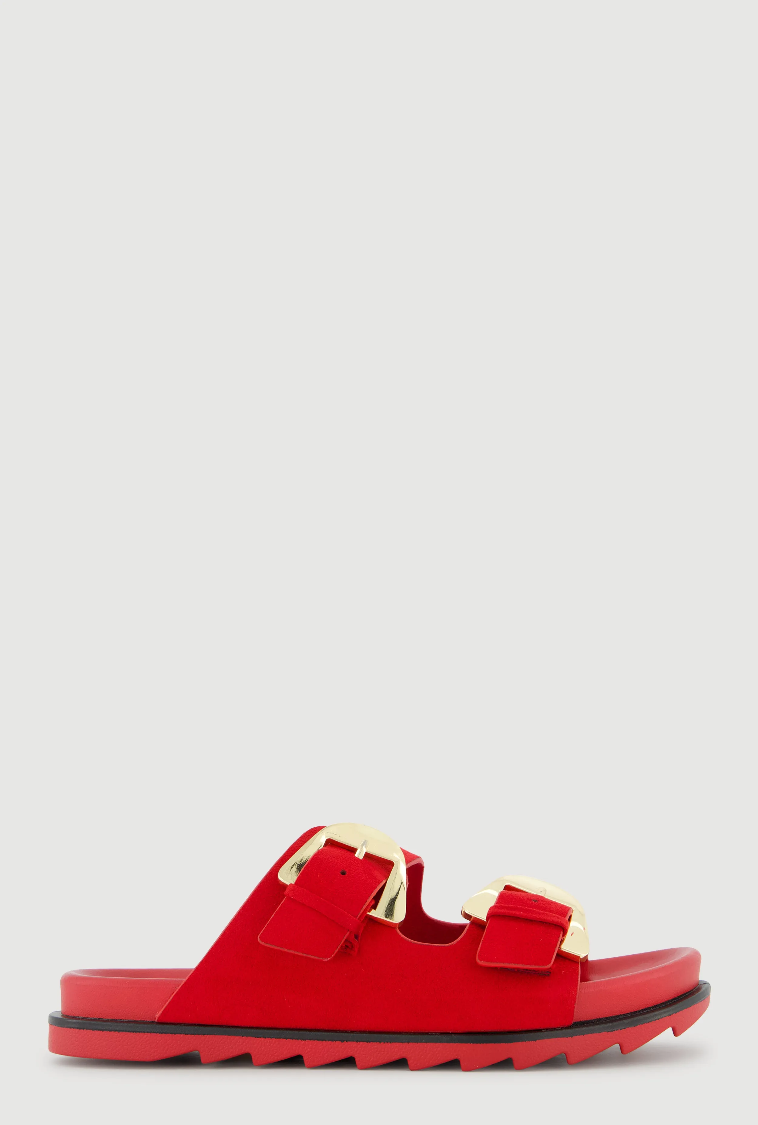 Faux Suede Double Metallic Buckle Slide Sandals sold by Rainbow product image thumbnail 2