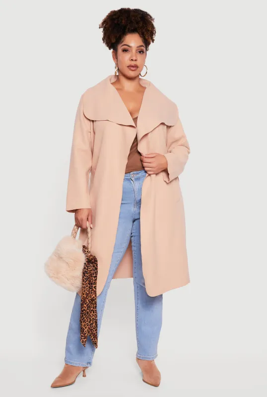 Plus Size Long Sleeve Tie Waist Belted Trench Coat sold by Rainbow