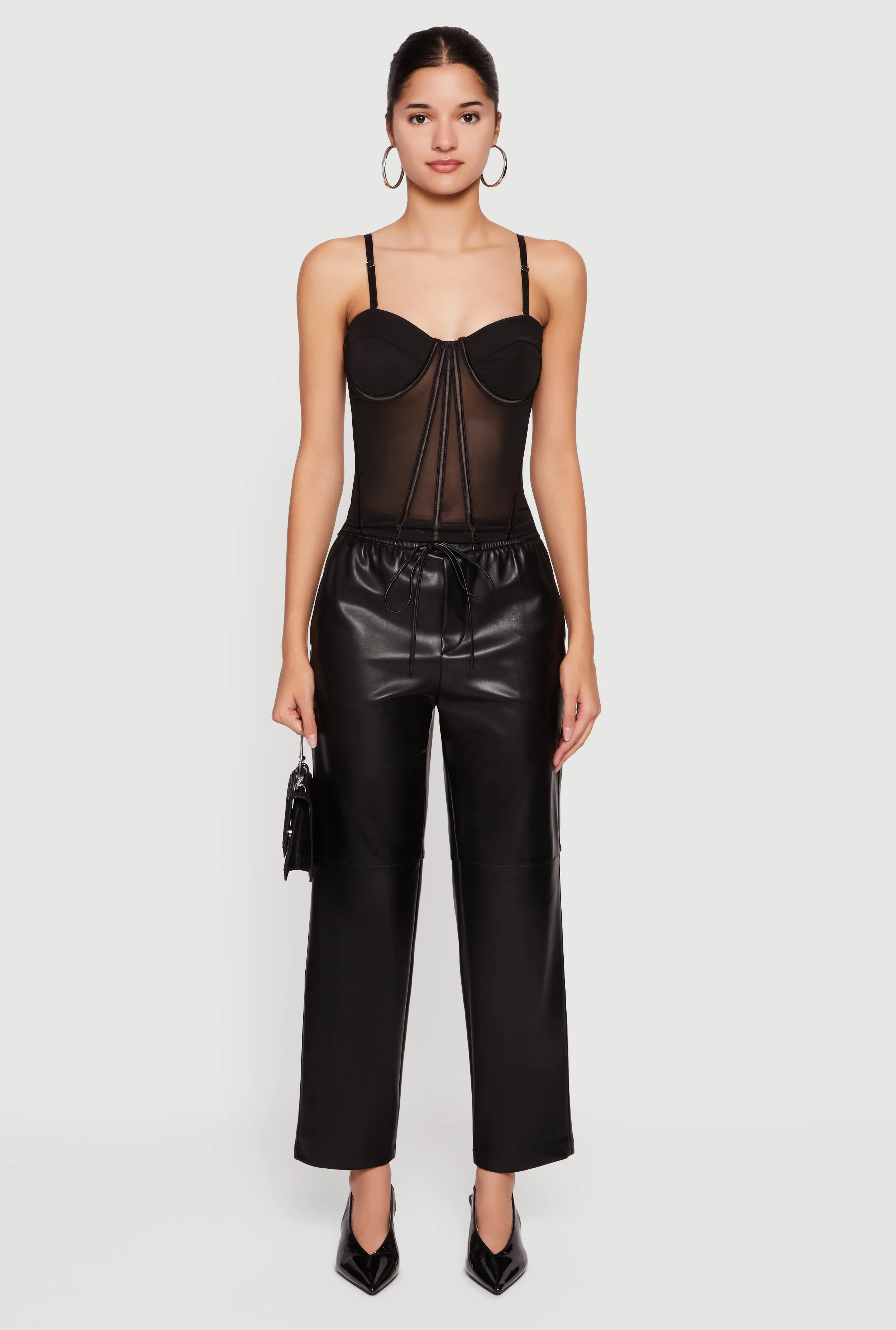 Convertible To Strapless Boning Detail Mesh Bustier Top sold by Rainbow