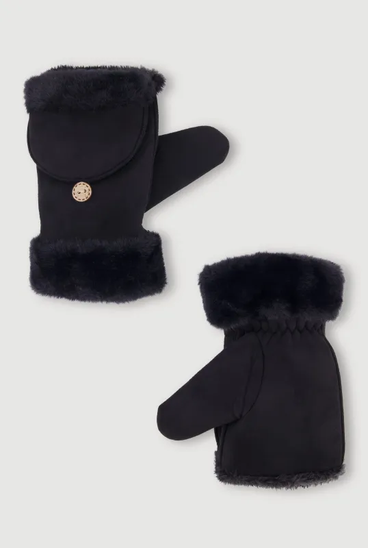 Faux Fur Trim Fold Over Mittens sold by Rainbow