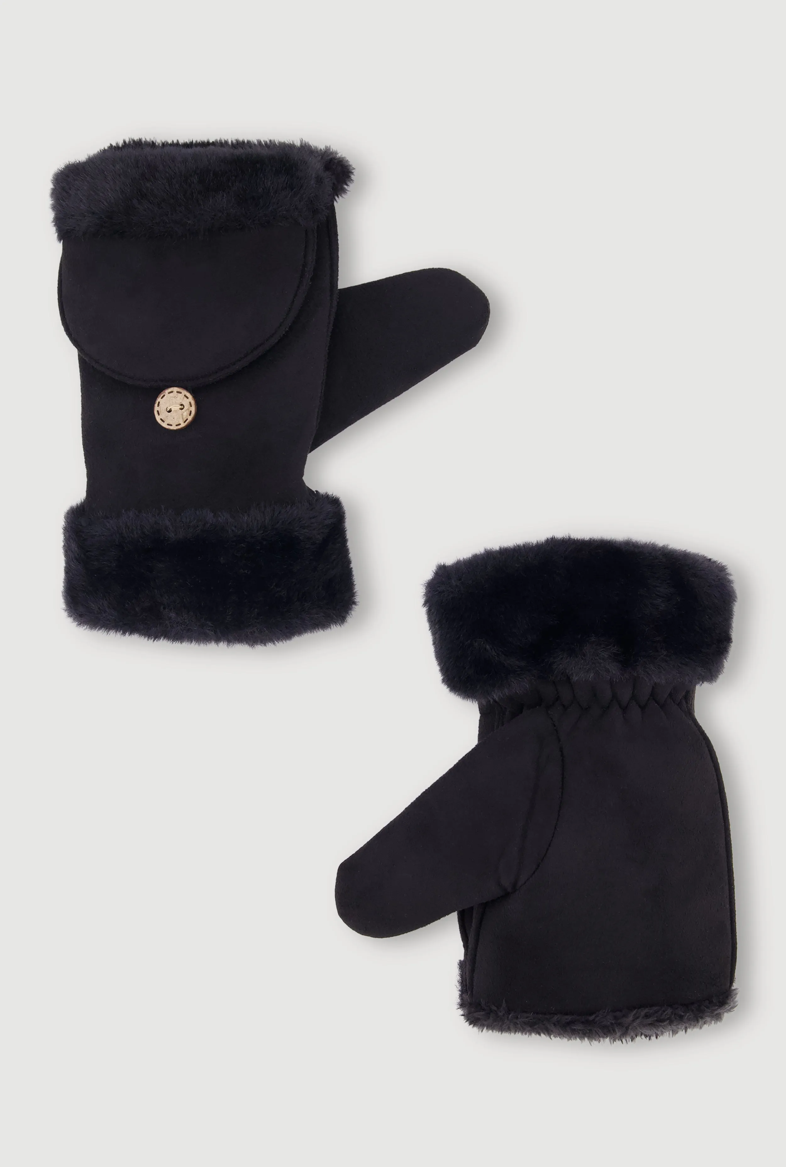 Faux Fur Trim Fold Over Mittens sold by Rainbow