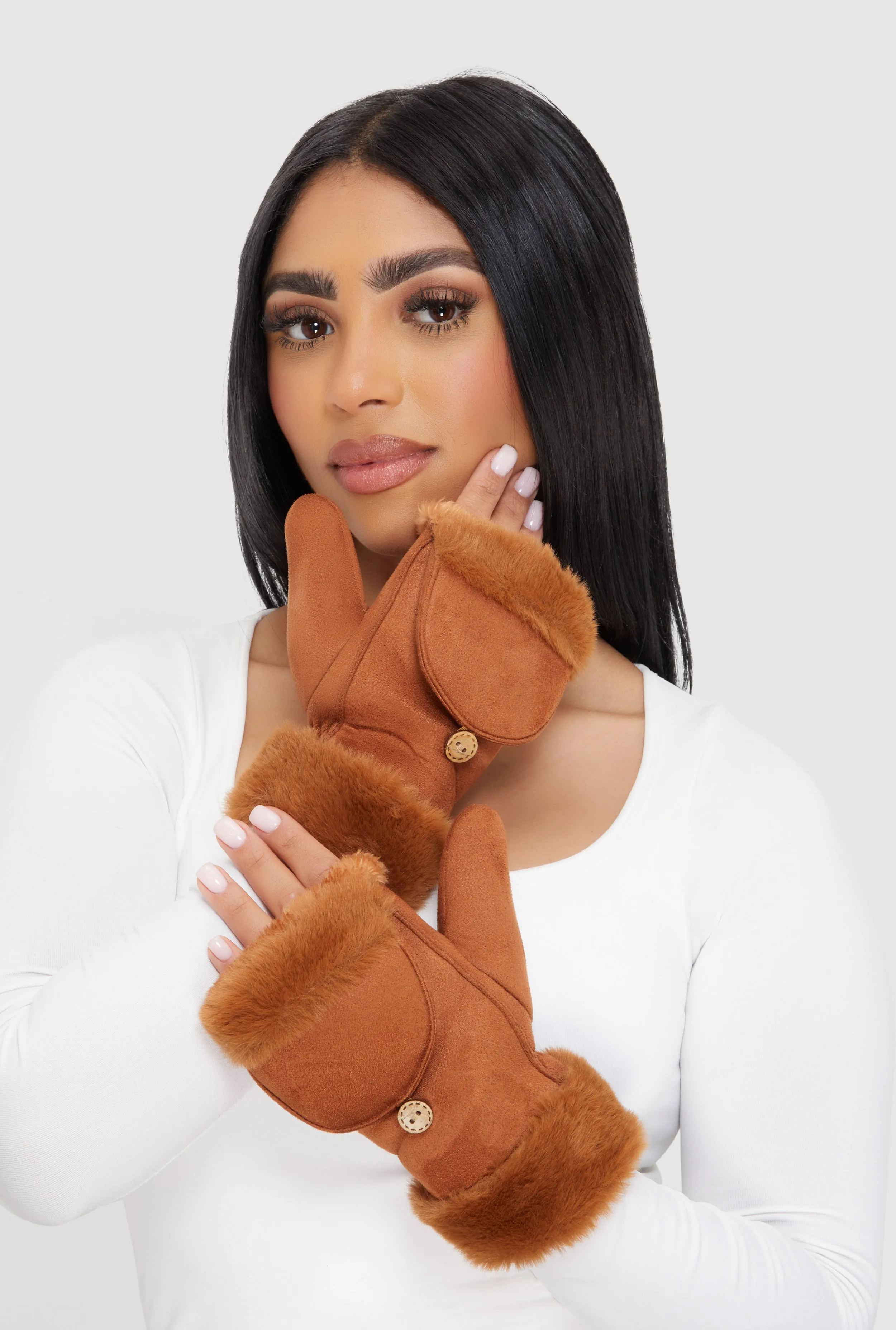 Faux Fur Trim Fold Over Mittens sold by Rainbow product image thumbnail 2