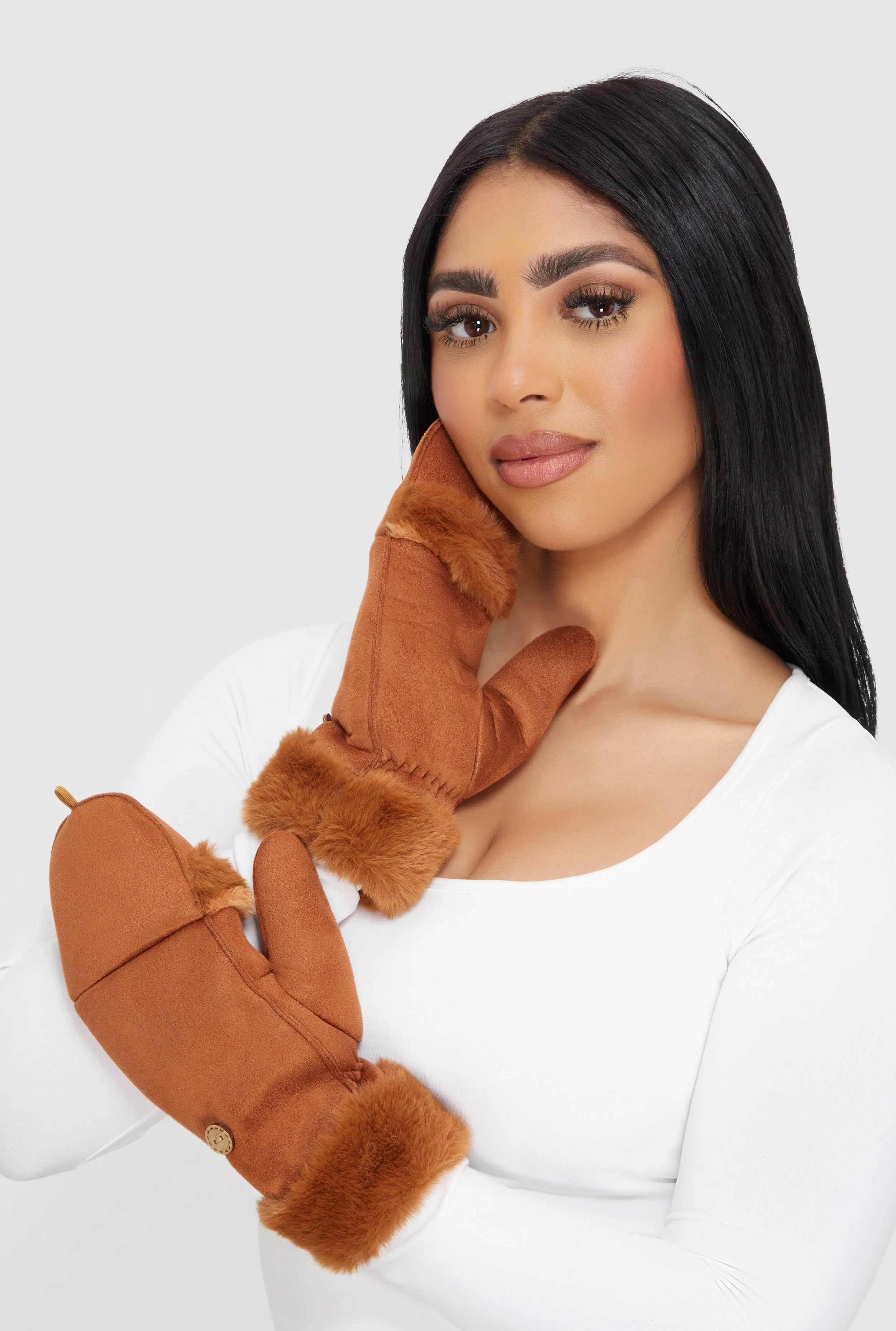 Faux Fur Trim Fold Over Mittens sold by Rainbow product image thumbnail 3