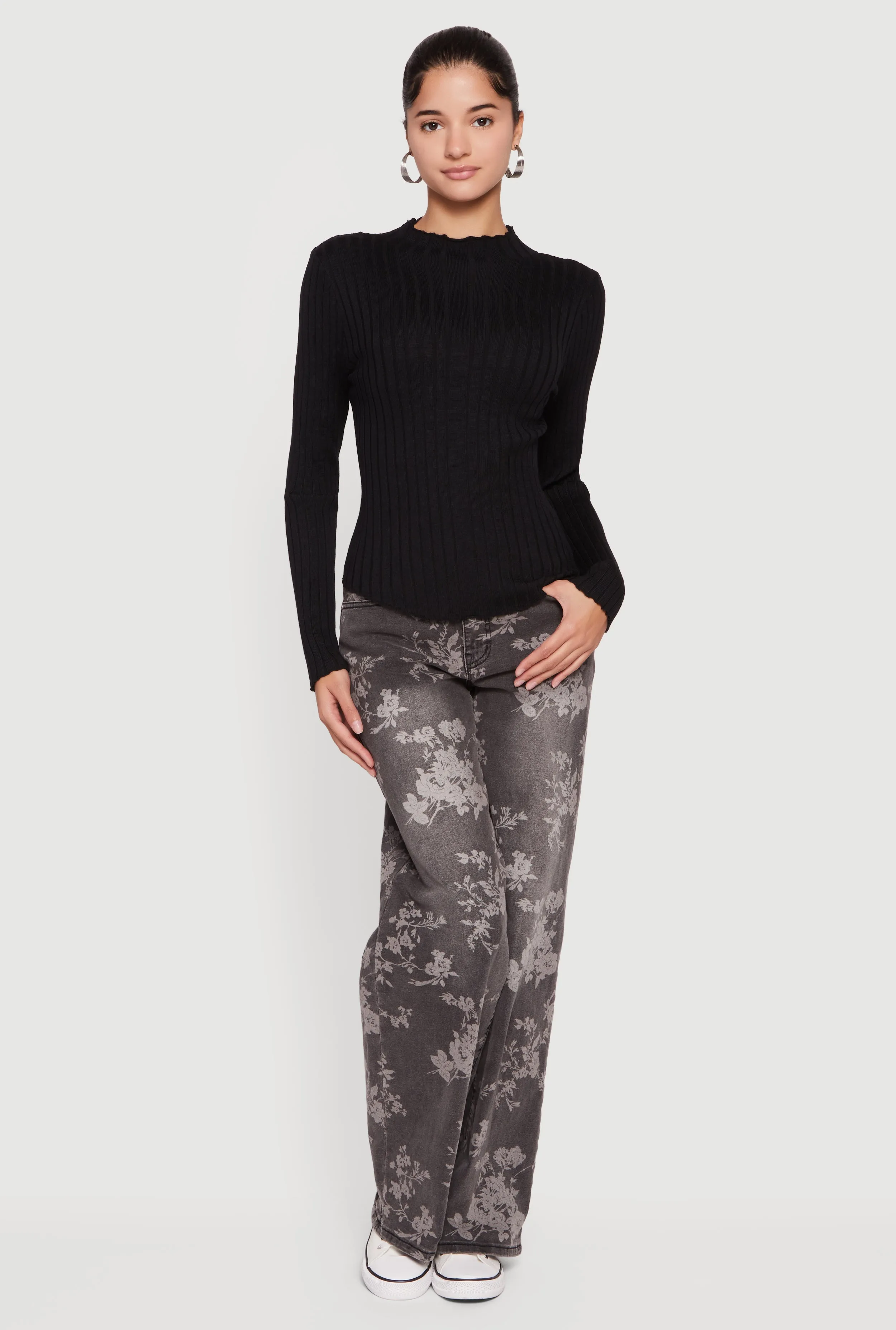 Rib Knit Long Sleeve Mock Neck Sweater sold by Rainbow