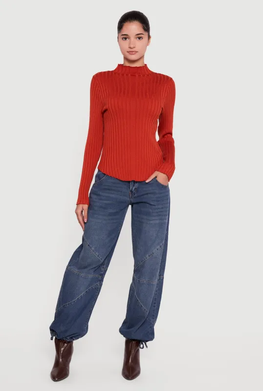 Rib Knit Long Sleeve Mock Neck Sweater sold by Rainbow