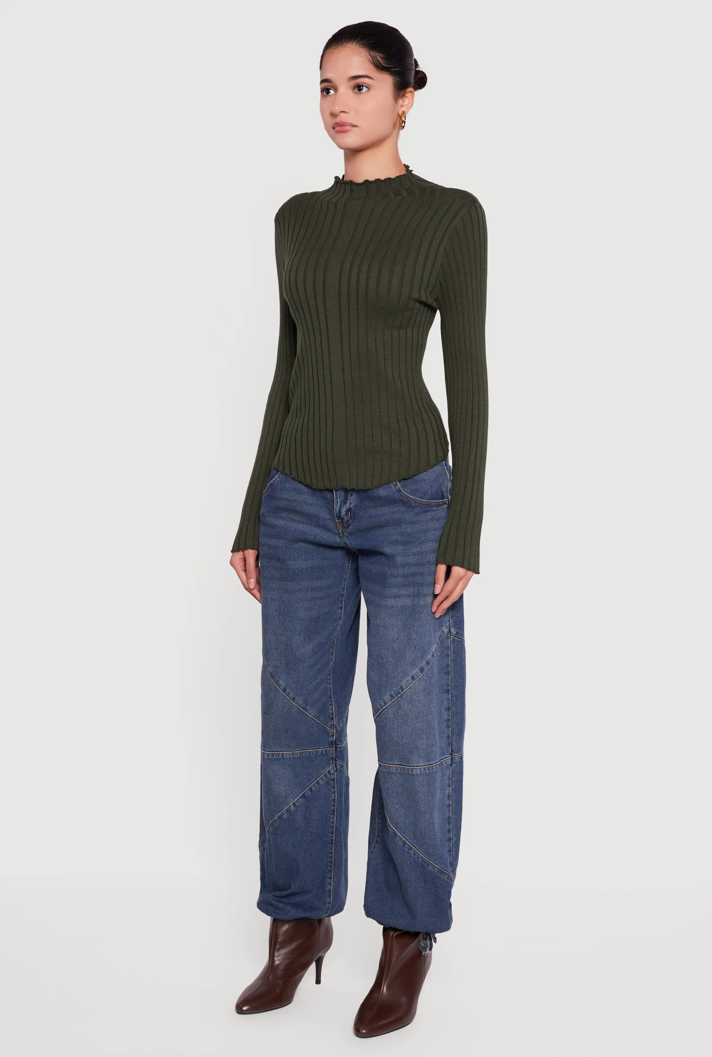 Rib Knit Long Sleeve Mock Neck Sweater sold by Rainbow product image thumbnail 5