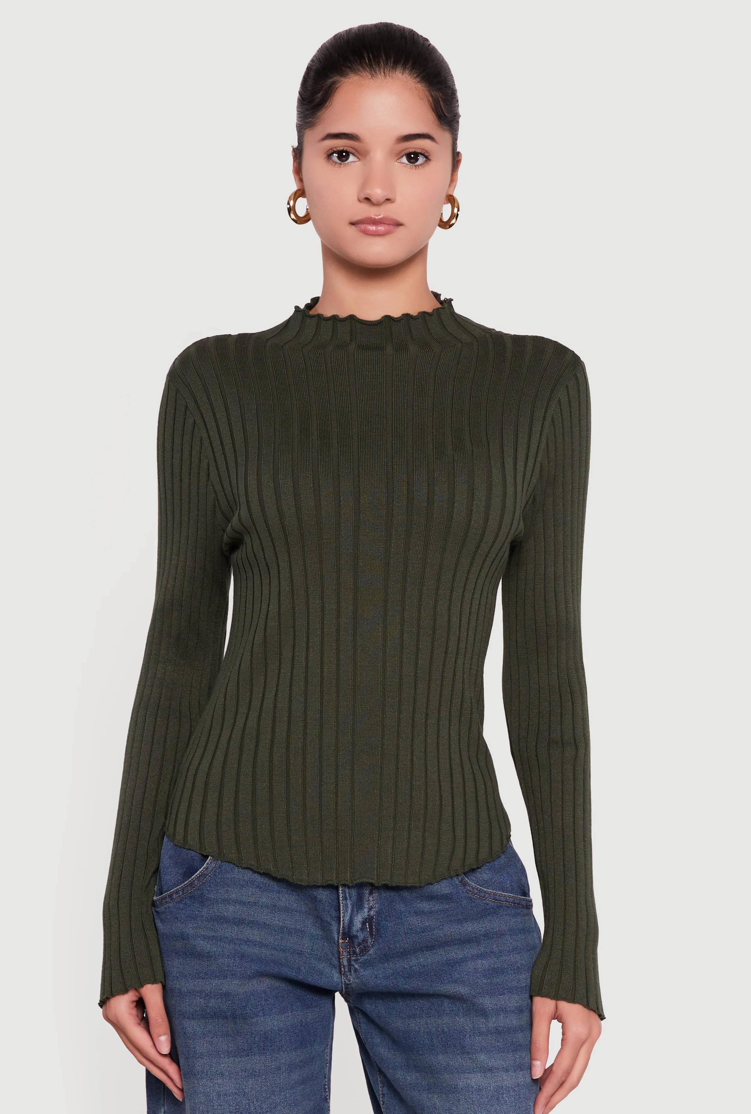 Rib Knit Long Sleeve Mock Neck Sweater sold by Rainbow product image thumbnail 2