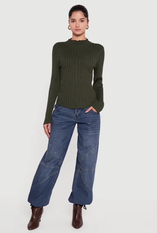 Rib Knit Long Sleeve Mock Neck Sweater sold by Rainbow