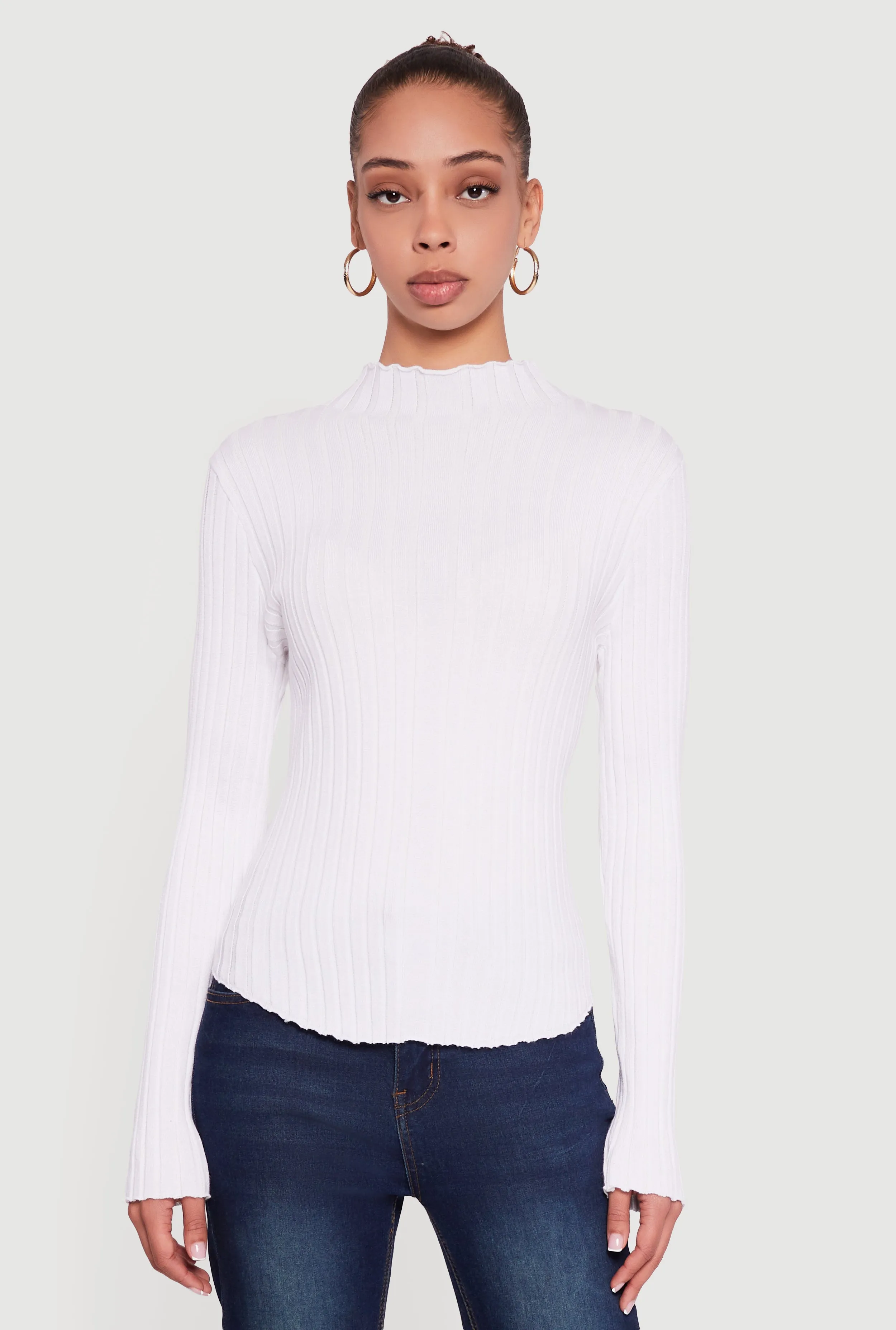 Rib Knit Long Sleeve Mock Neck Sweater sold by Rainbow product image thumbnail 2