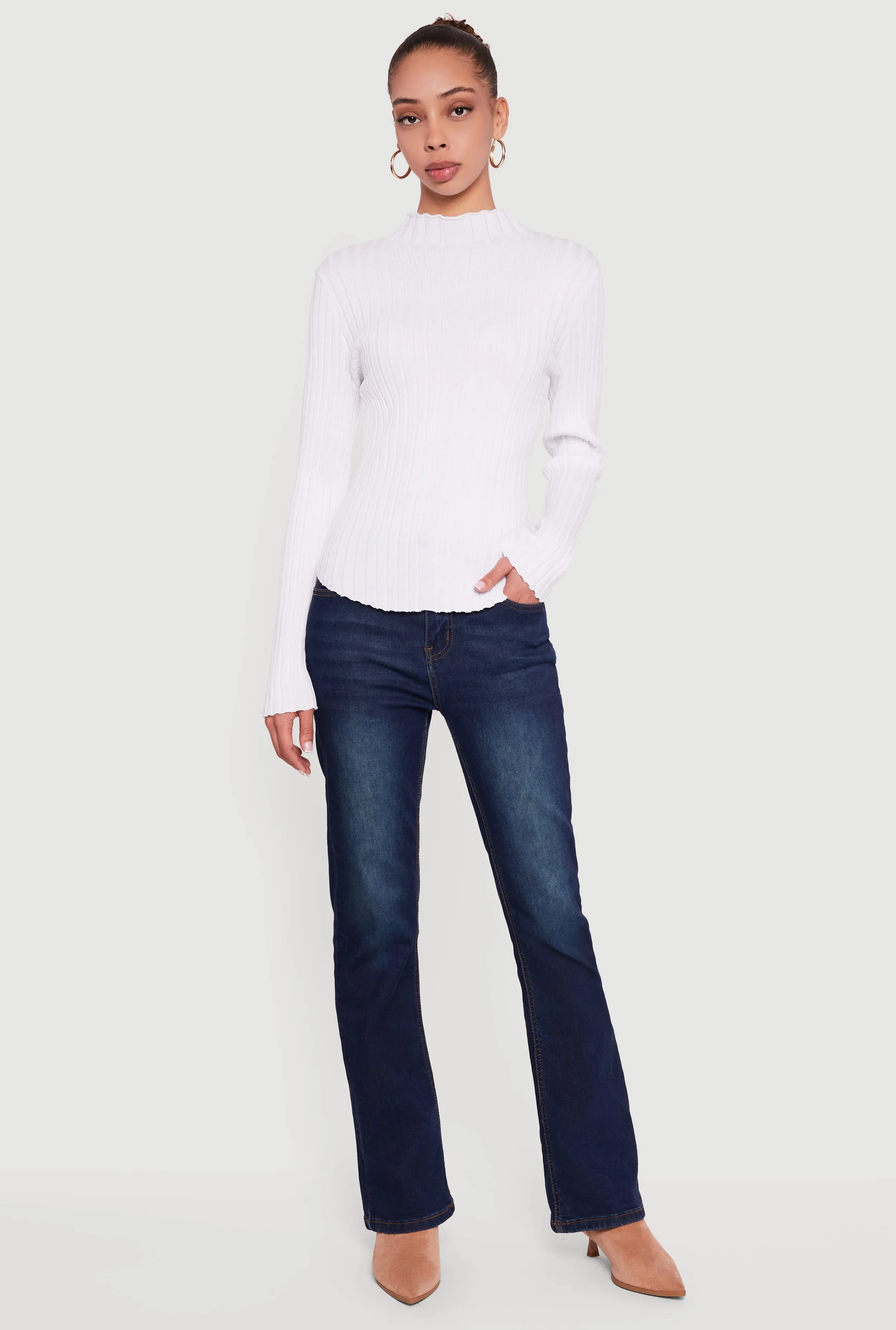 Rib Knit Long Sleeve Mock Neck Sweater sold by Rainbow