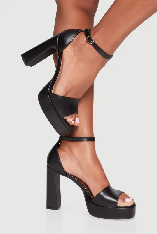 Faux Leather Open Toe Ankle Strap High Heels sold by Rainbow