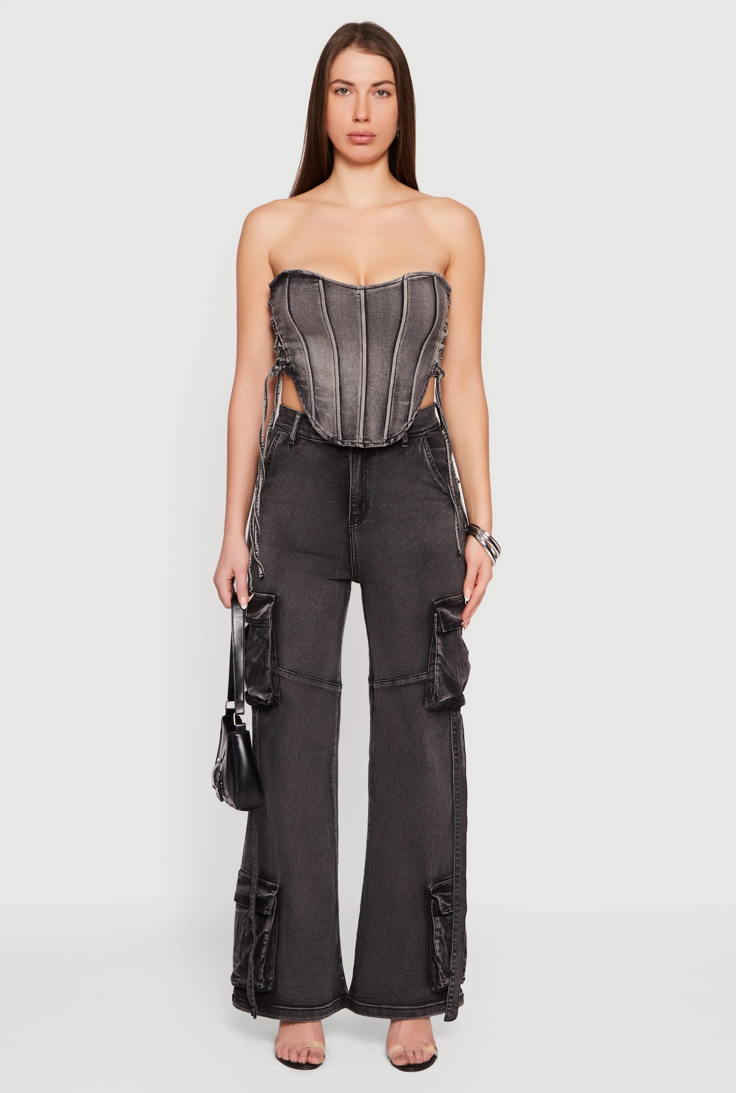 Lace Up Side Denim Corset Top sold by Rainbow