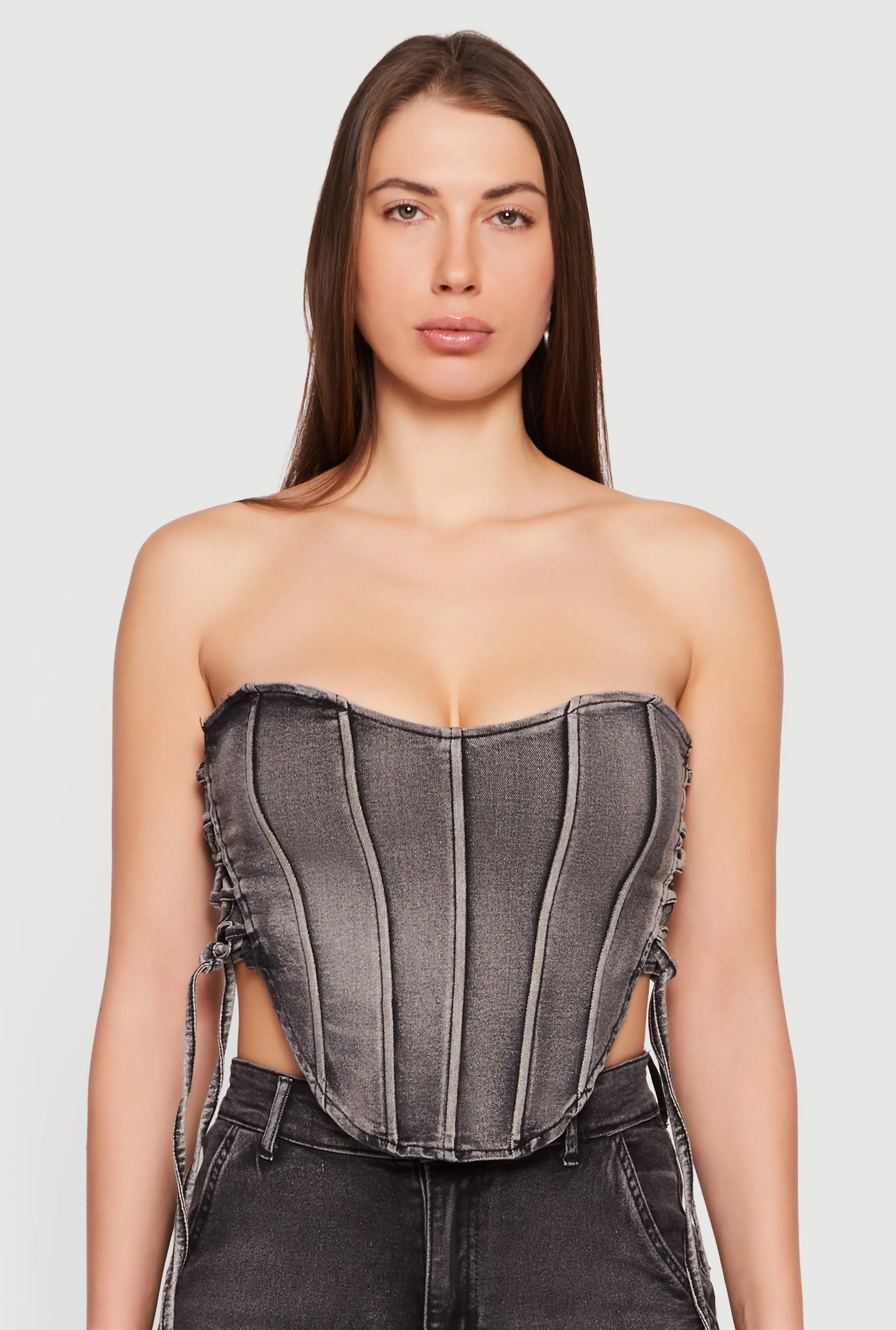 Lace Up Side Denim Corset Top sold by Rainbow product image thumbnail 2