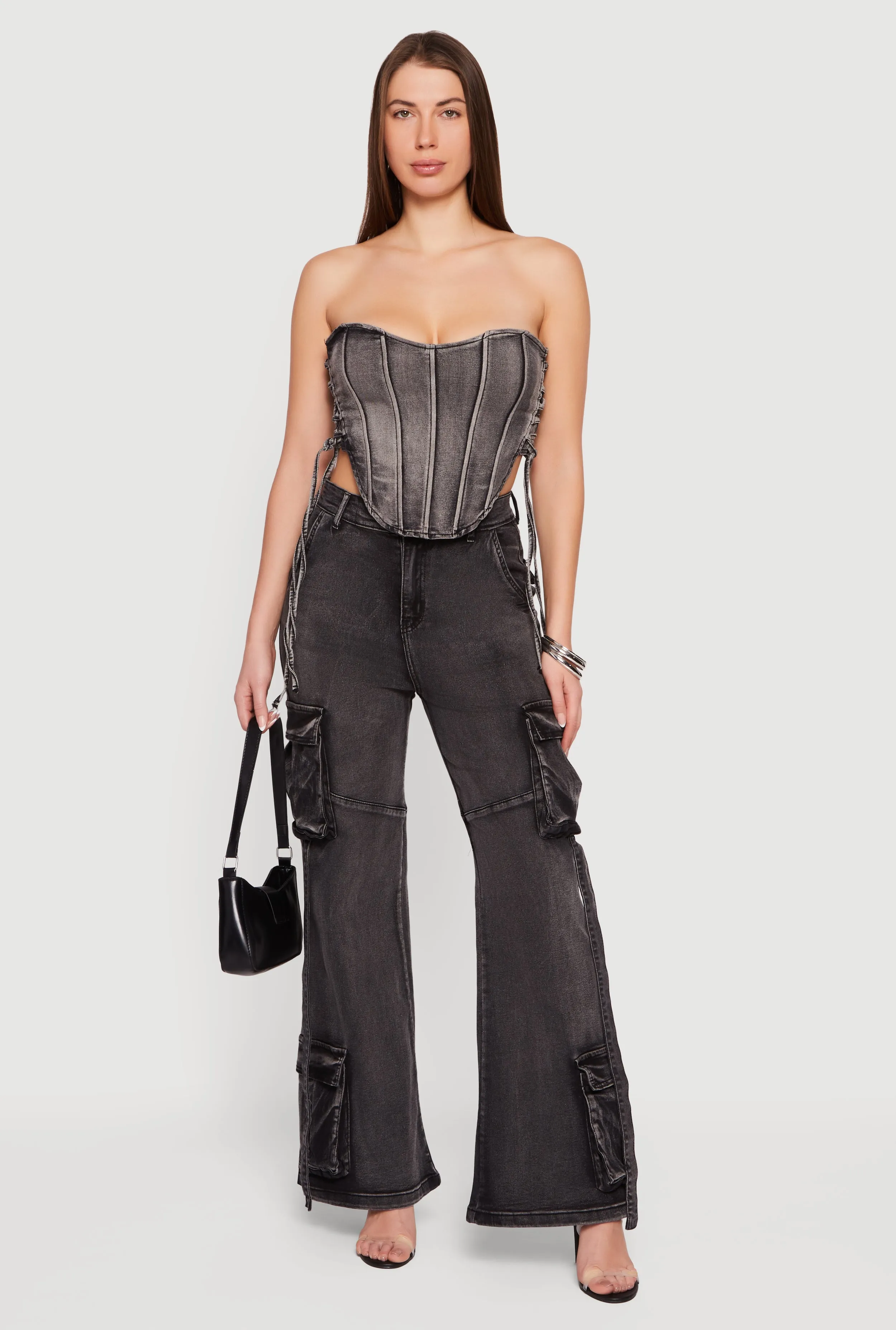 Lace Up Side Denim Corset Top sold by Rainbow product image thumbnail 3