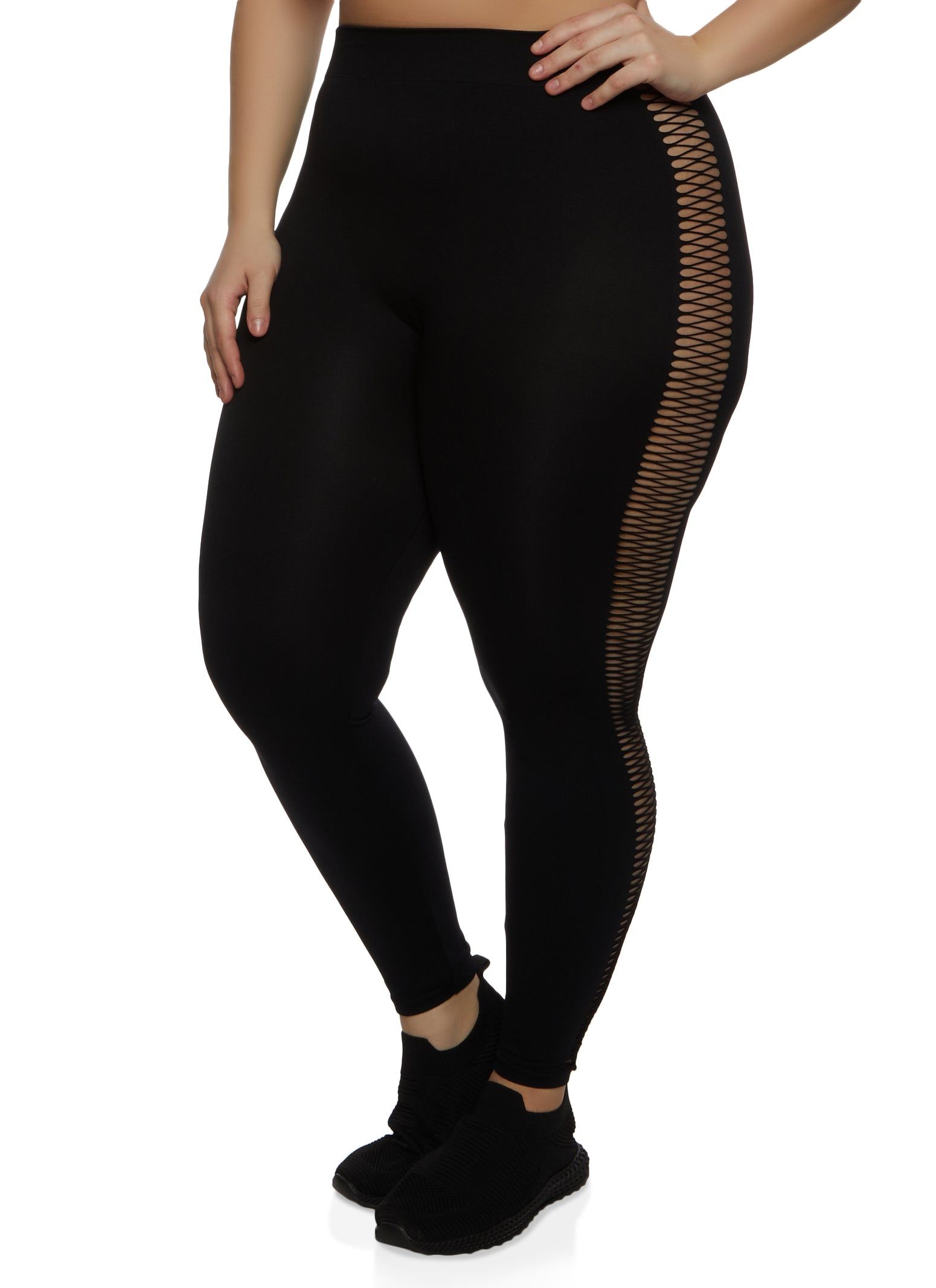 Plus Size Side Fishnet Detail Seamless Leggings sold by Rainbow