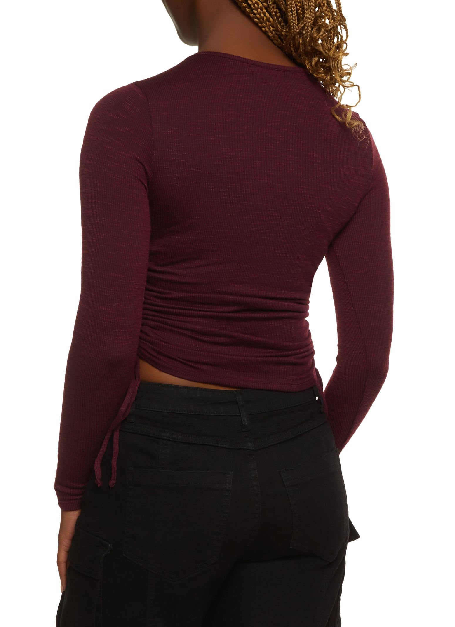 Rib Knit Drawstring Long Sleeve Tee sold by Rainbow product image thumbnail 2