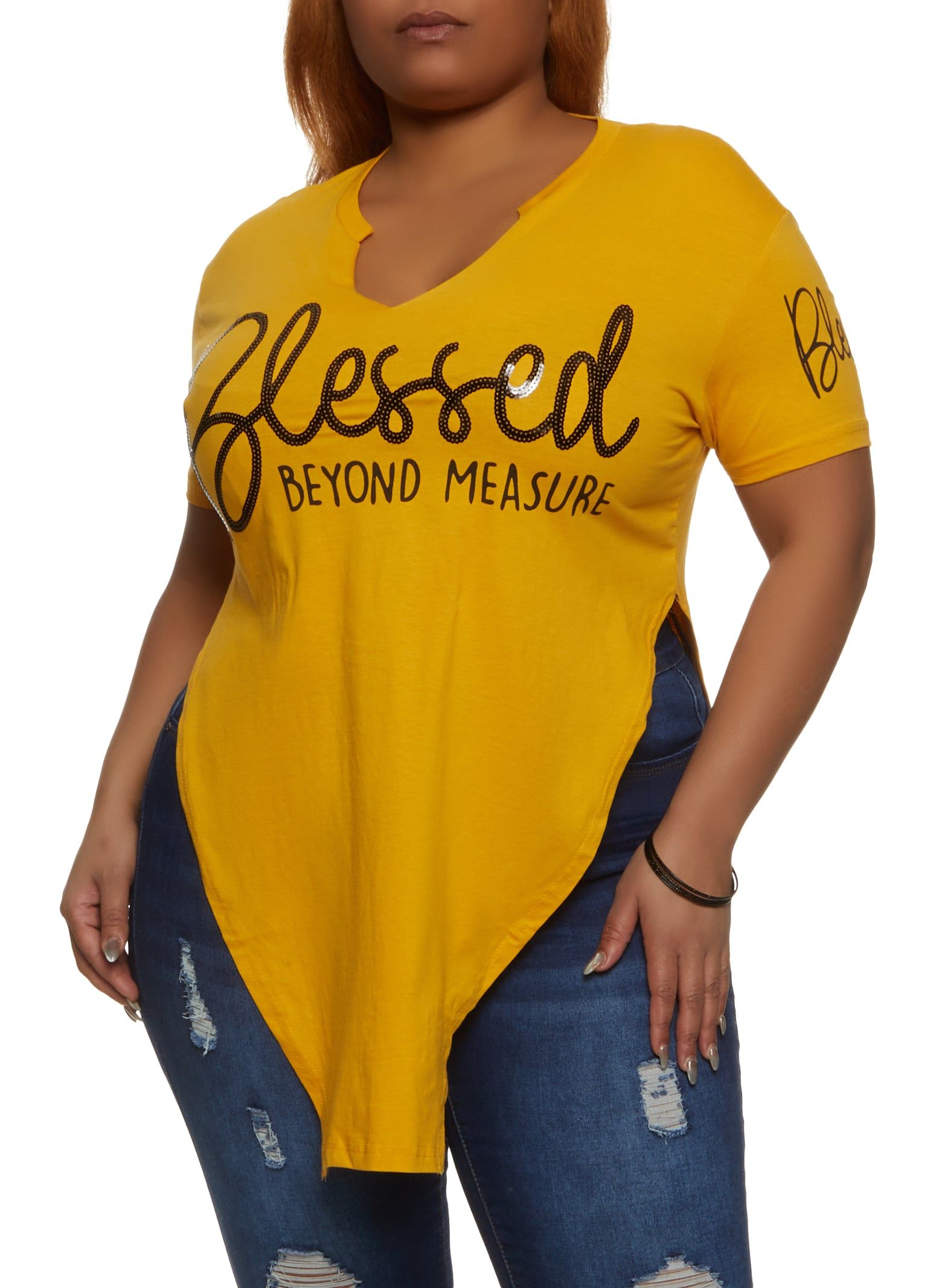 Plus Size Blessed Beyond Measure Hanky Hem Graphic Tee sold by Rainbow